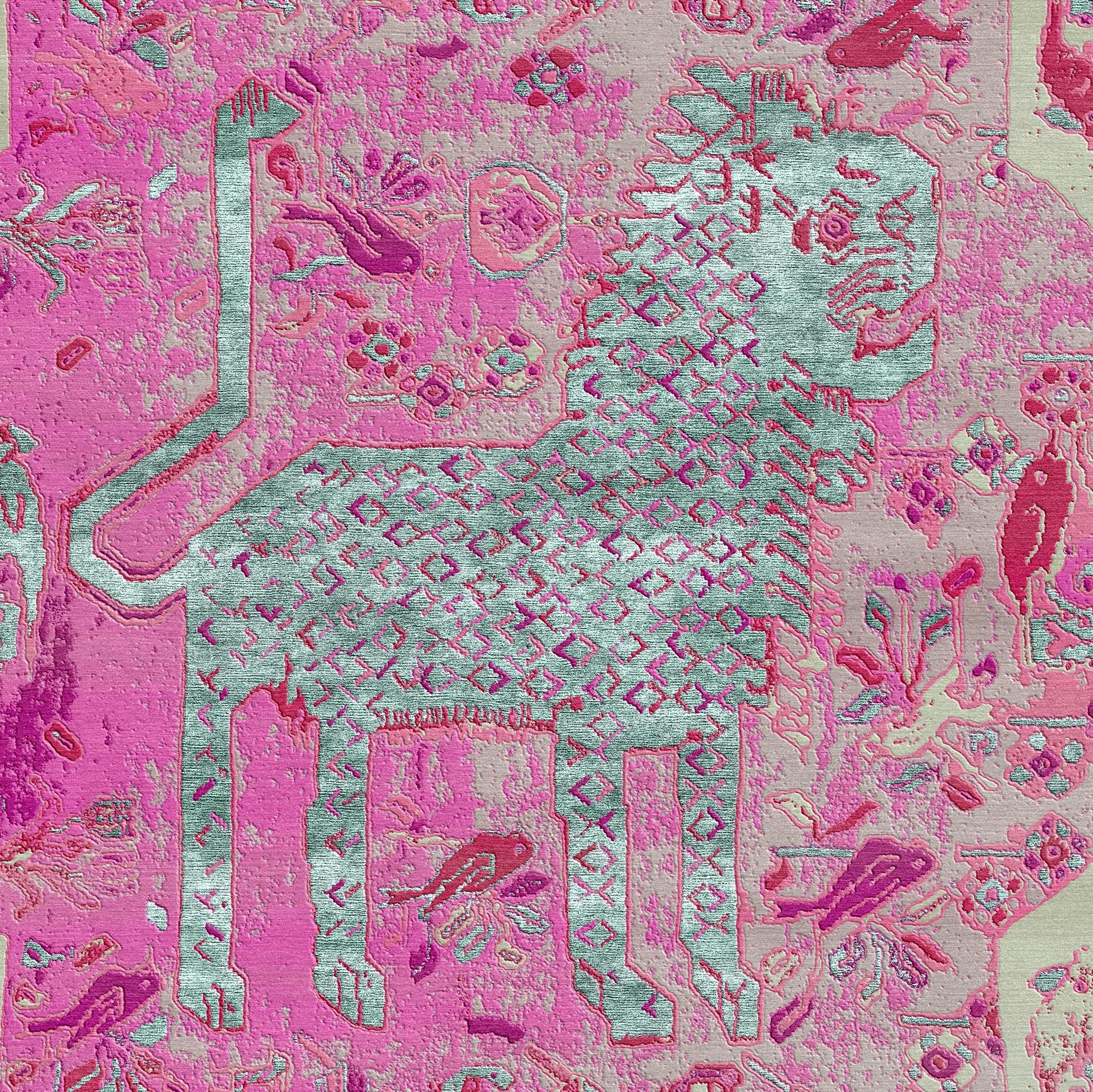 A beautiful contemporary abstract modern design rug, hand knotted using finest Chinese mulberry silk in 8 x 6 ft size.

By Djoharian Design.

Modern desiger rug Qashqai Lion is hand-knotted combining contemporary colors and traditional persian