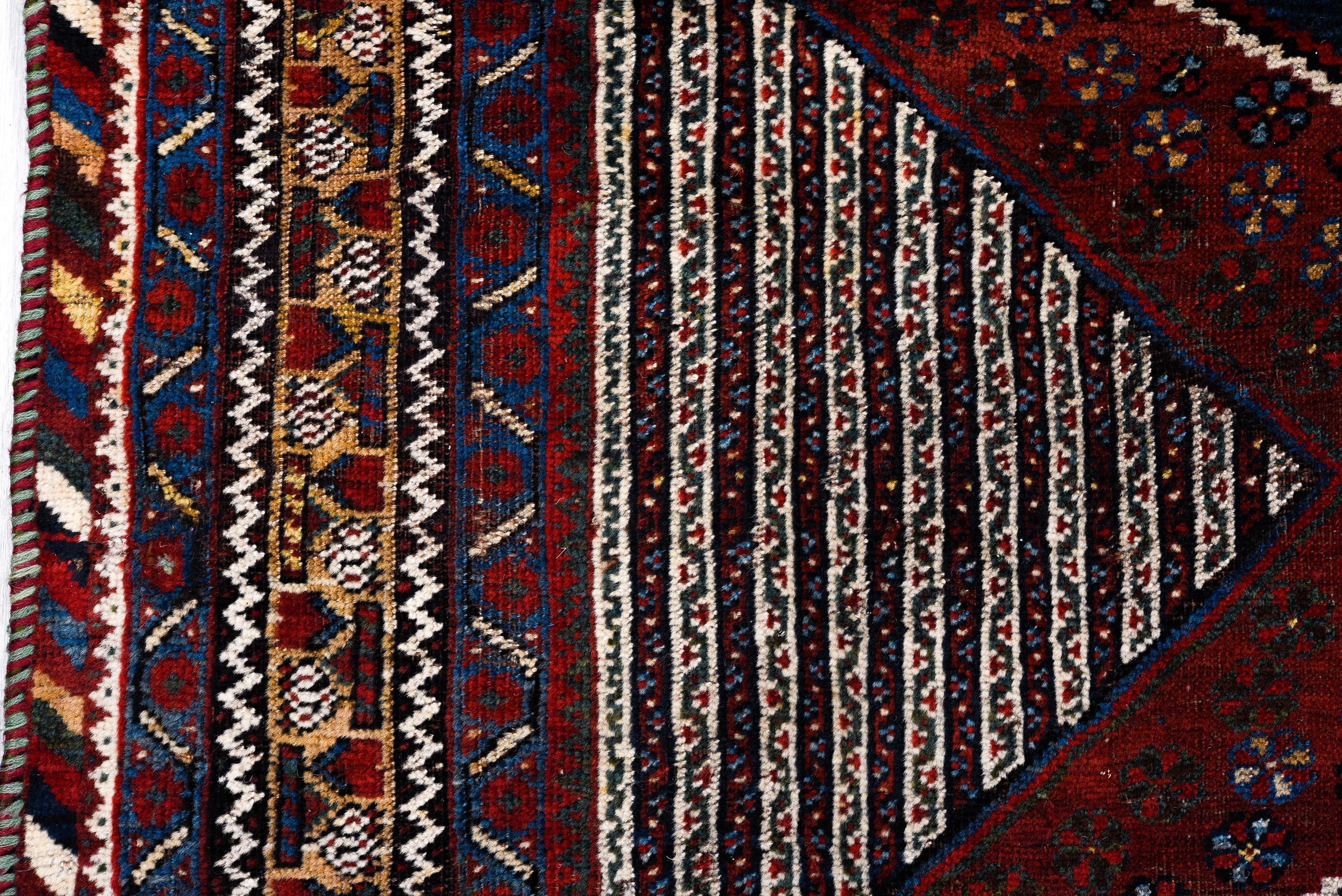 Wool Qashqai Rug Triple Medallion and Striped Field Design For Sale