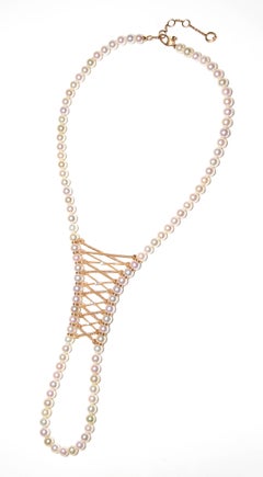 Qayten 18K pink gold necklace, diamond 0.13 ct and akoya pearls