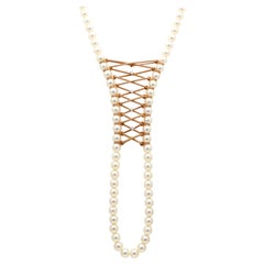 Qayten 18K pink gold necklace, diamond 0.13 ct and akoya pearls