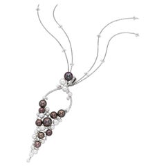 Qayten 18K white gold pendant, diamonds 2.94 ct, akoya and Tahitian pearls