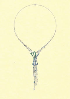 Necklace, Diamond 1.06 Carat, Emerald 1.94 Carat and Blue Sapphire 3.61 Carat