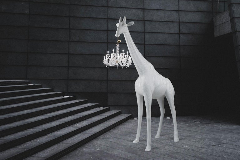 Contemporary Modern 13 Foot White Giraffe Indoor or Outdoor Chandelier Lamp By Marcantonio For Sale