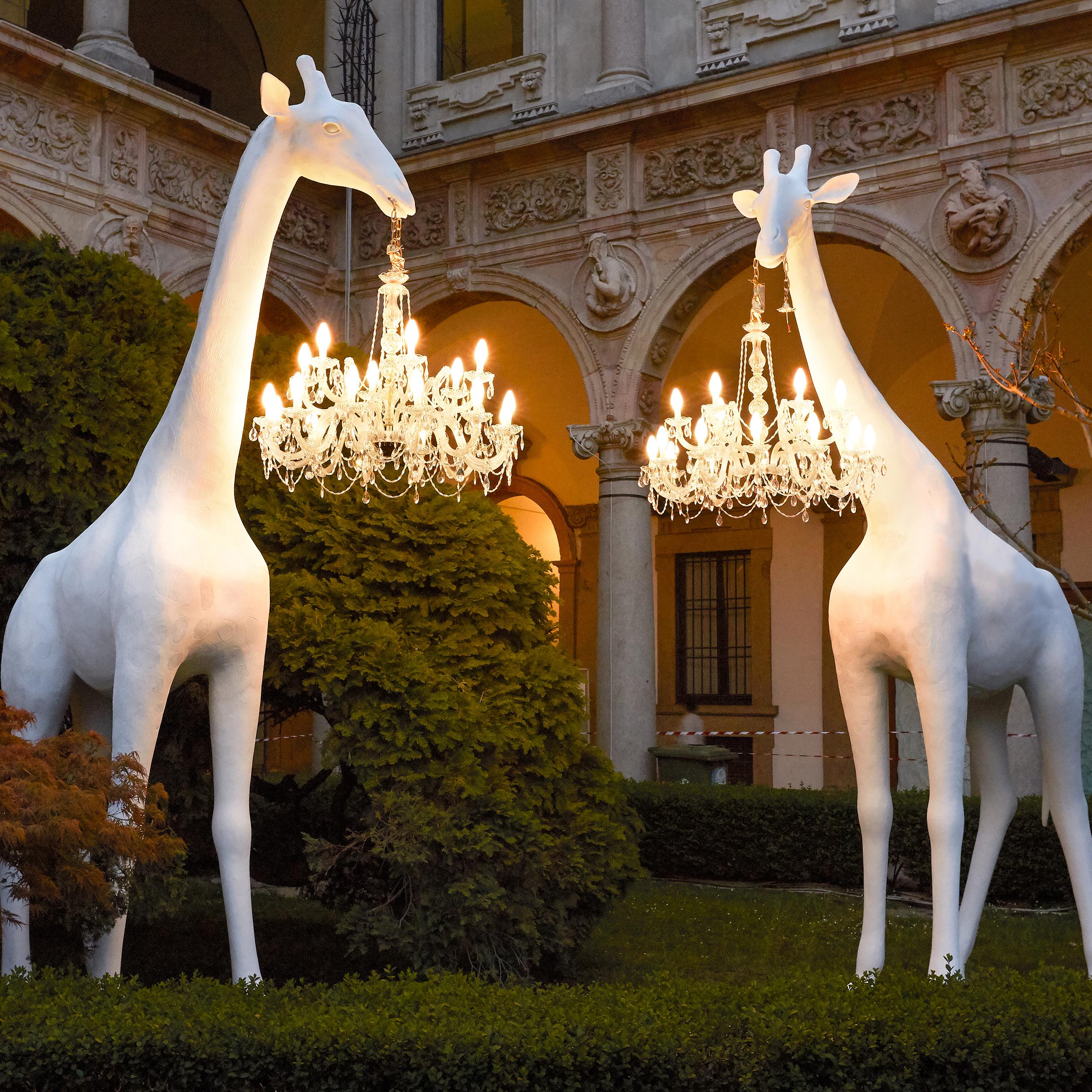 Italian Modern 13 Foot White Giraffe Indoor or Outdoor Chandelier Lamp By Marcantonio For Sale