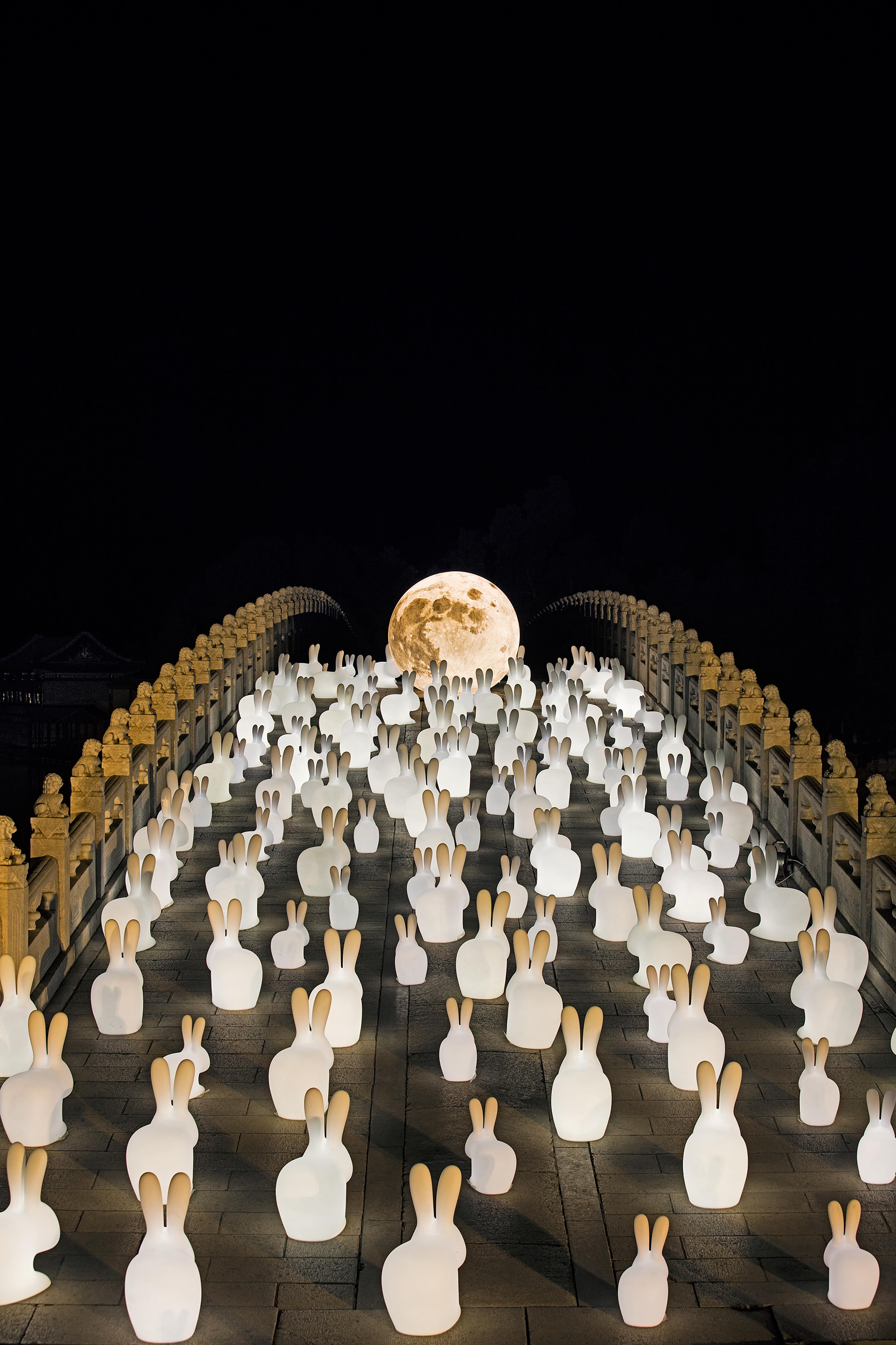 Contemporary Modern White Rabbit Decorative Lamp By Stefano Giovannoni For Sale