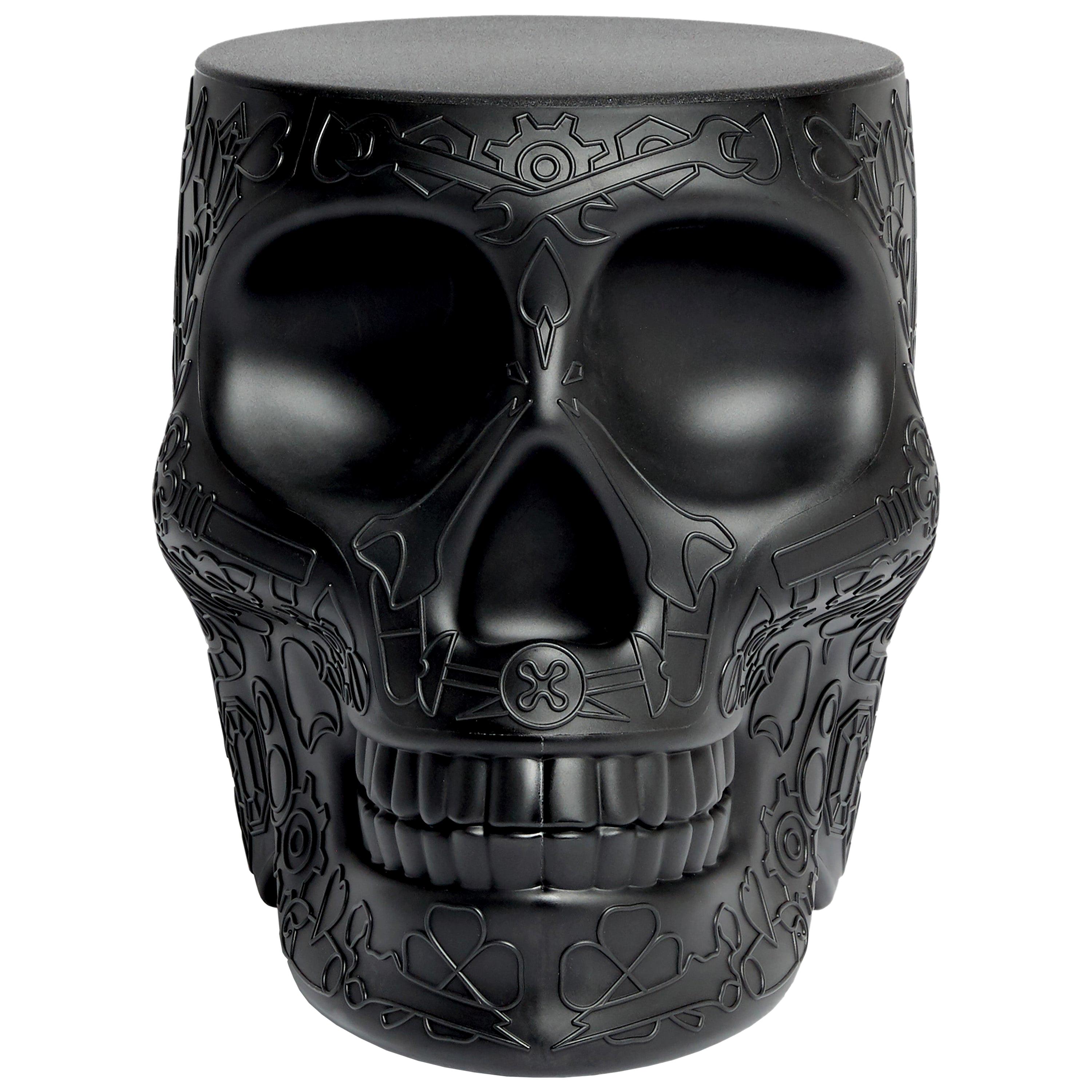 For Sale: Black Modern Mexican Calavera Skull Black Green Terracotta or White Stool Side Table