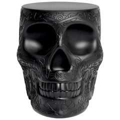 Table d'appoint mexicaine moderne Calavera Skull en terre cuite noire, verte ou blanche