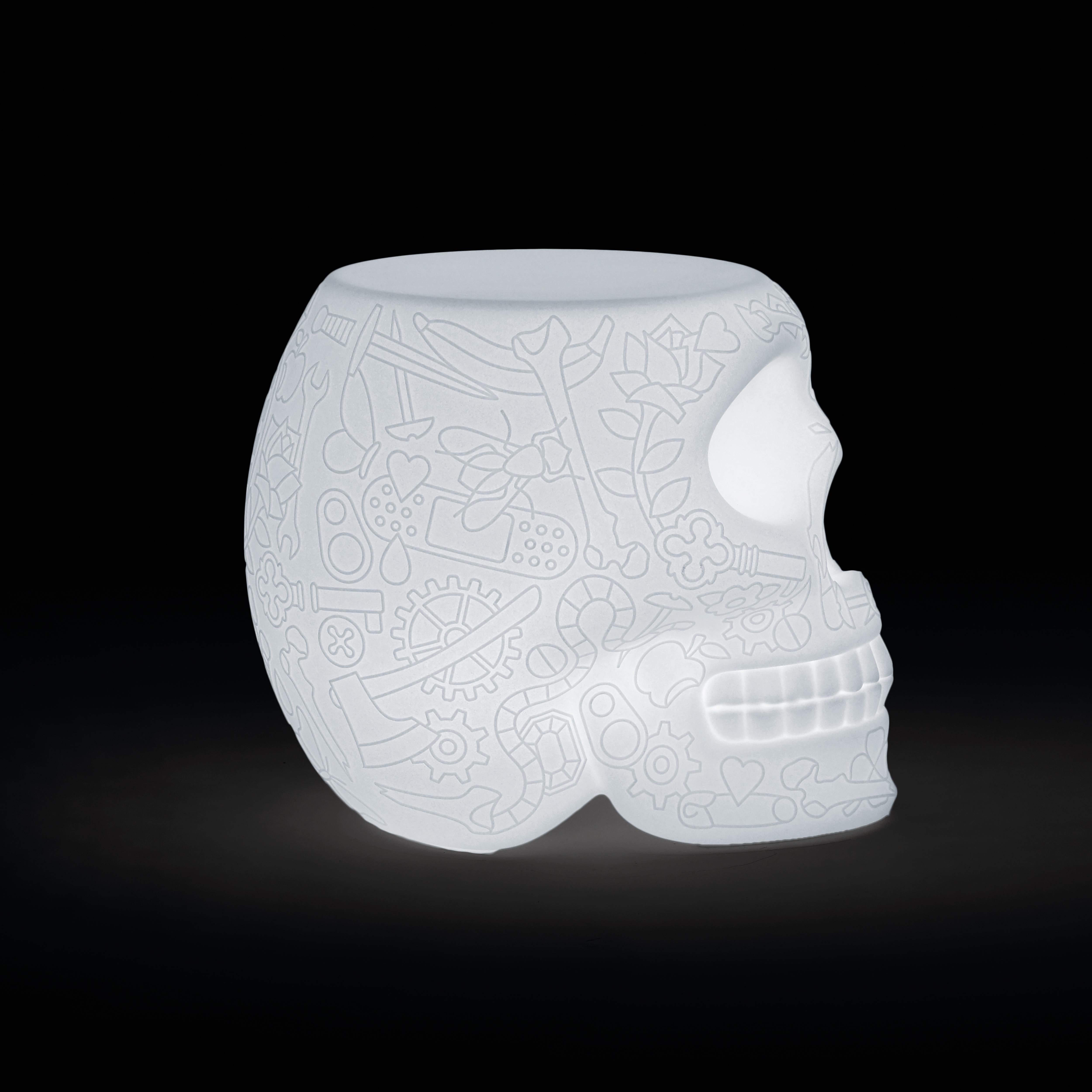 Contemporary Modern White Mexican Calavera Skull Stool or Side Table By Studio Job For Sale