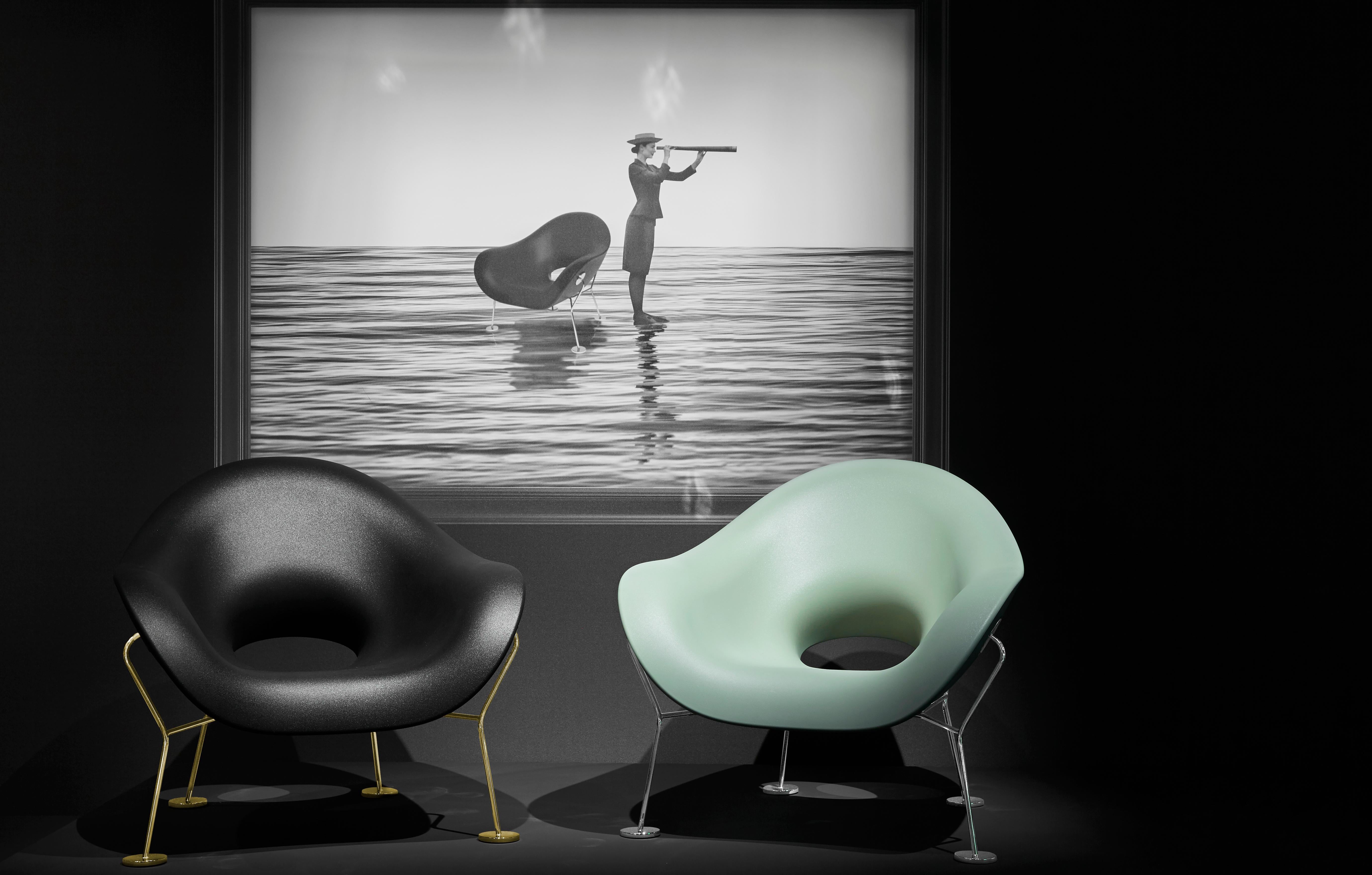 Moderner Plüsch Moderner schwarzer Beistell- oder Sessel mit verchromten Beinen von Andrea Branzi im Angebot 2