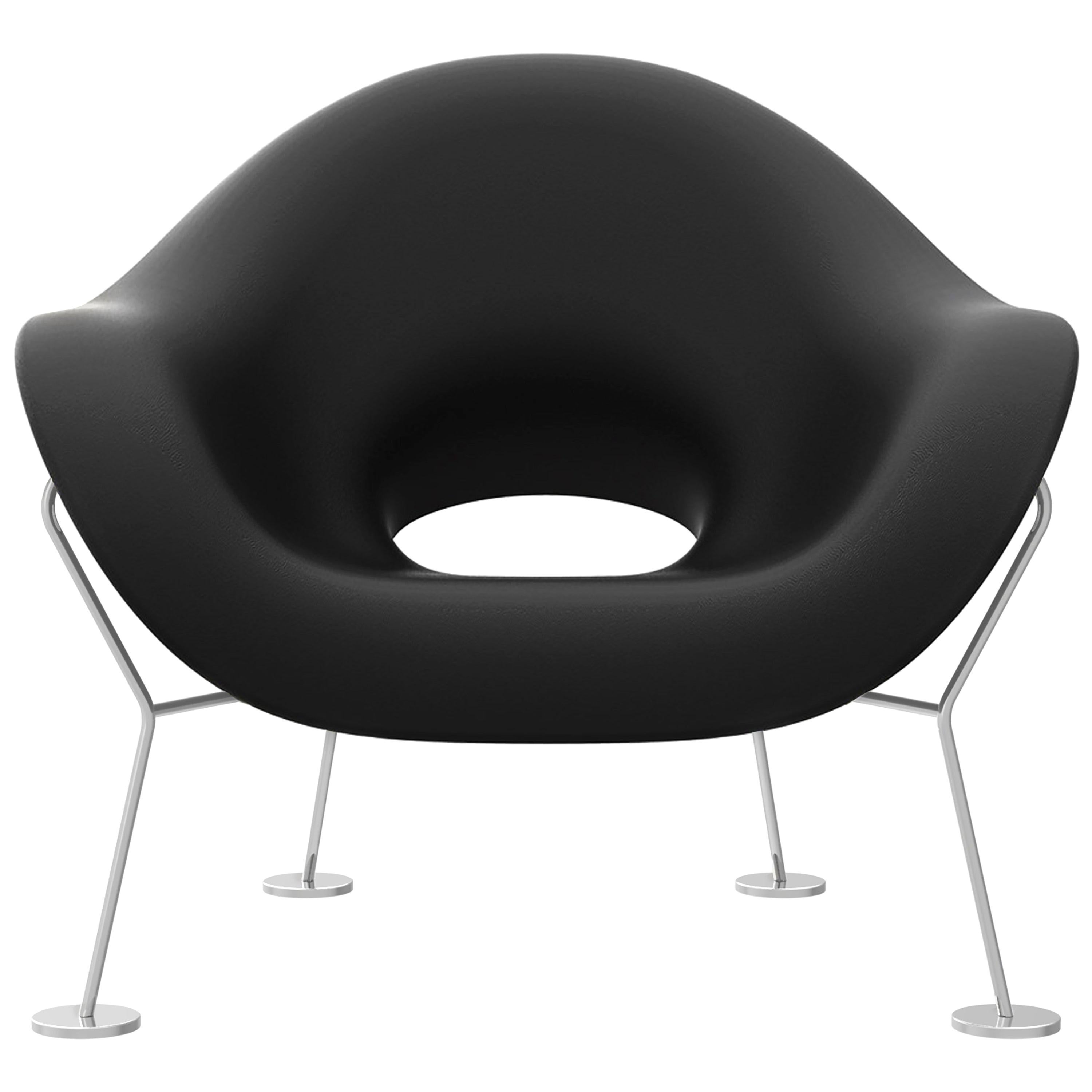 Plush Modern Black Side or Arm Chair with Chrome Legs by Andrea Branzi