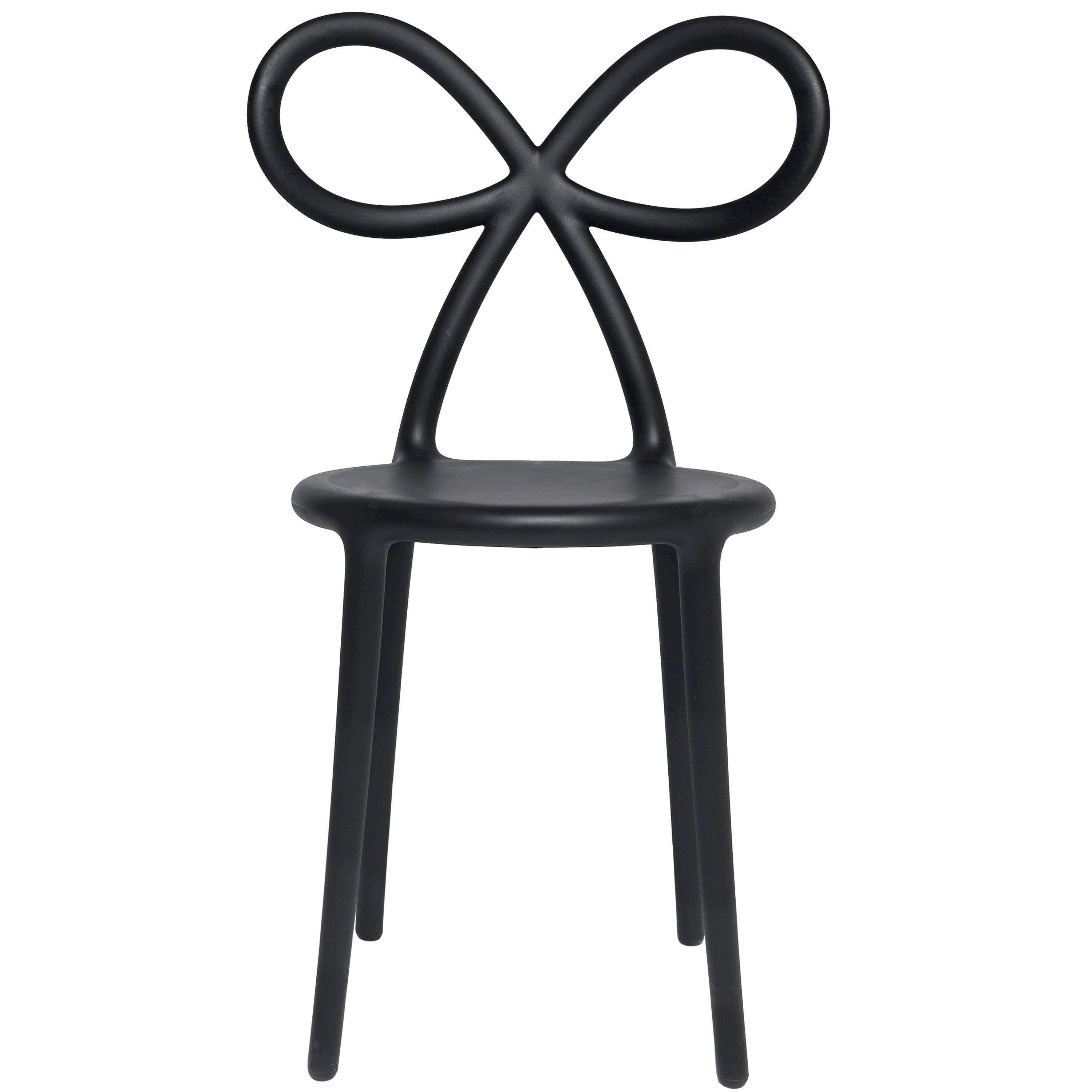 Matte Black Modern Ribbon Plastic Dining or Side Chair Set of 2