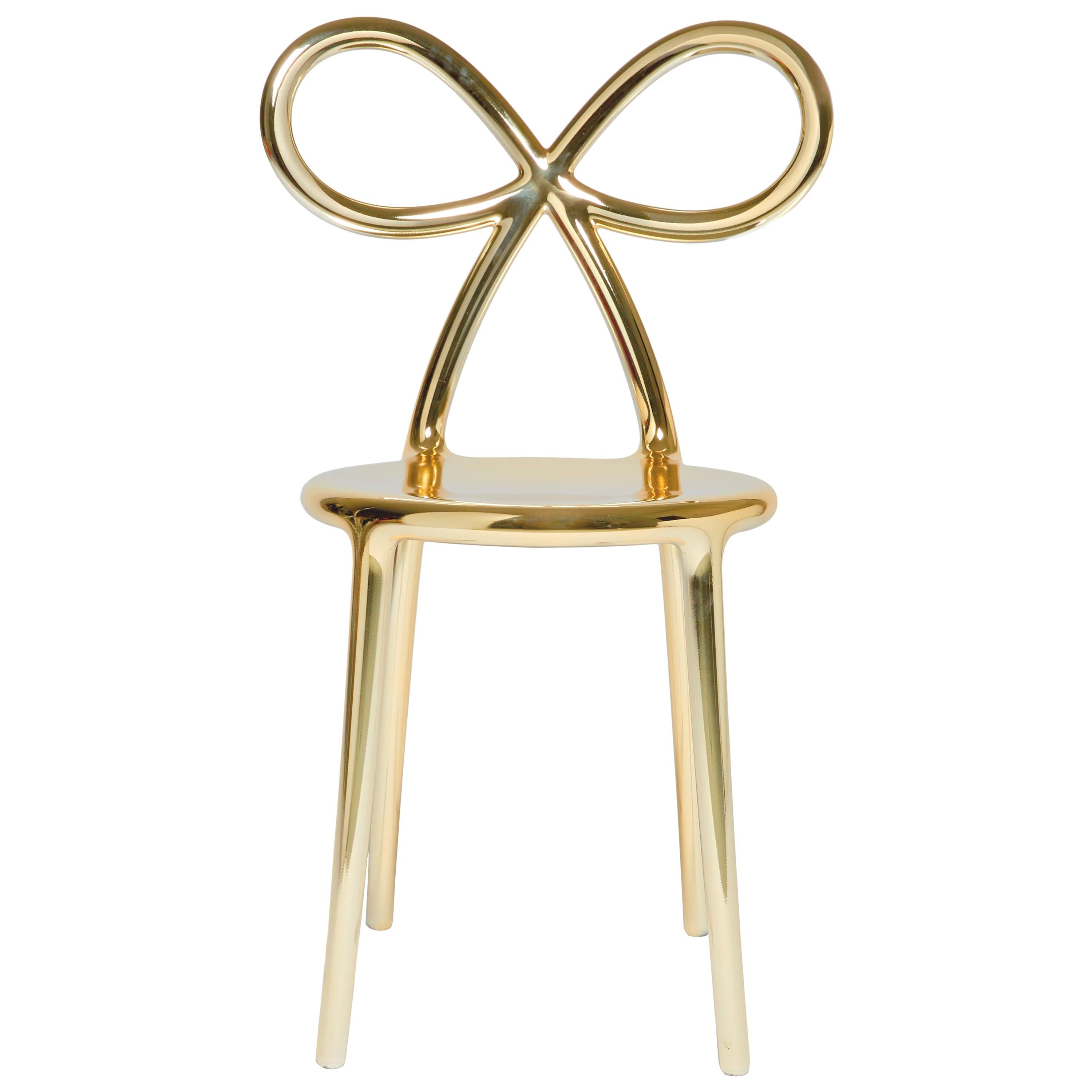 En vente : Gold Chaise de salle à manger ou fauteuil d'appoint moderne à ruban or rose ou argenté par Nika Zupanc