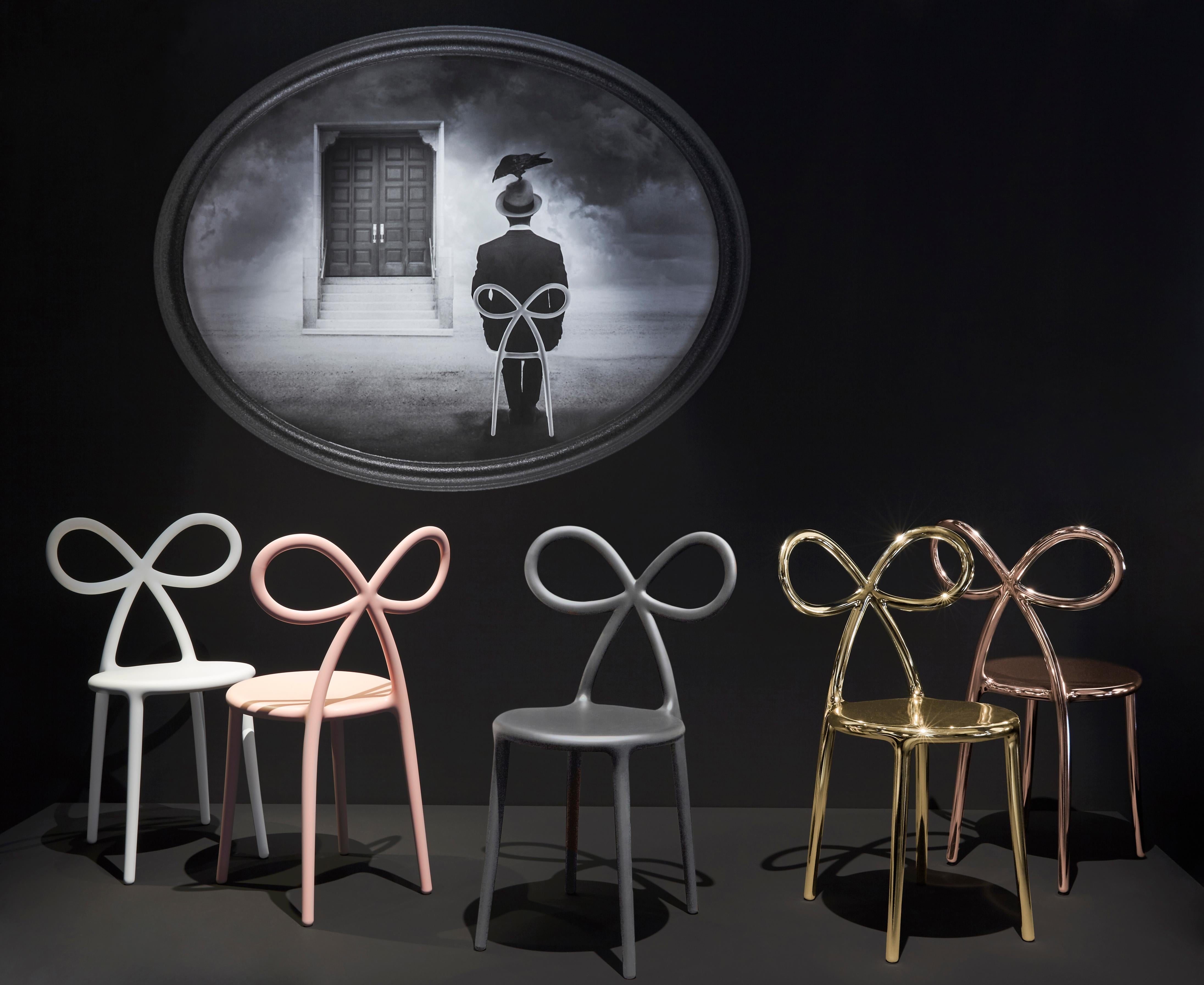 Matte Black Modern Ribbon Plastic Dining or Side Chair Set of 2 For Sale 5