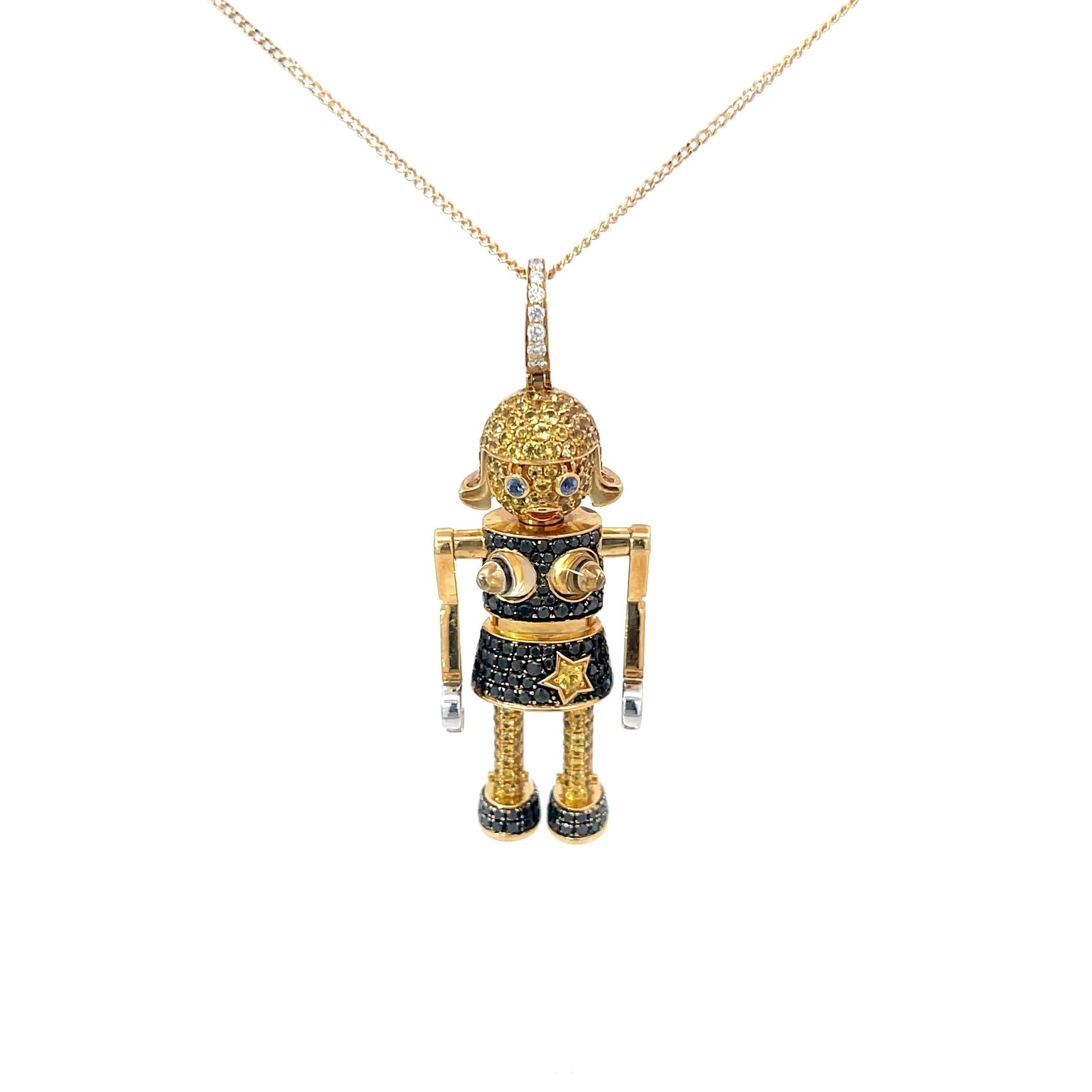 Pre-Owned Qeelin 18K Yellow Gold With Black Diamonds Roobot Pendant
Chain Sold Separated