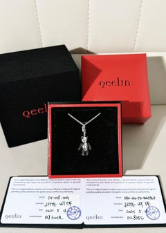 Qeelin Bo Bo 18K White Gold, Diamond Black Diamond Ruby Panda Pendant Necklac