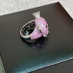 Qeelin BoBo Ring Pavé-set Pink Sapphires White Diamonds 18K White Gold Size 51