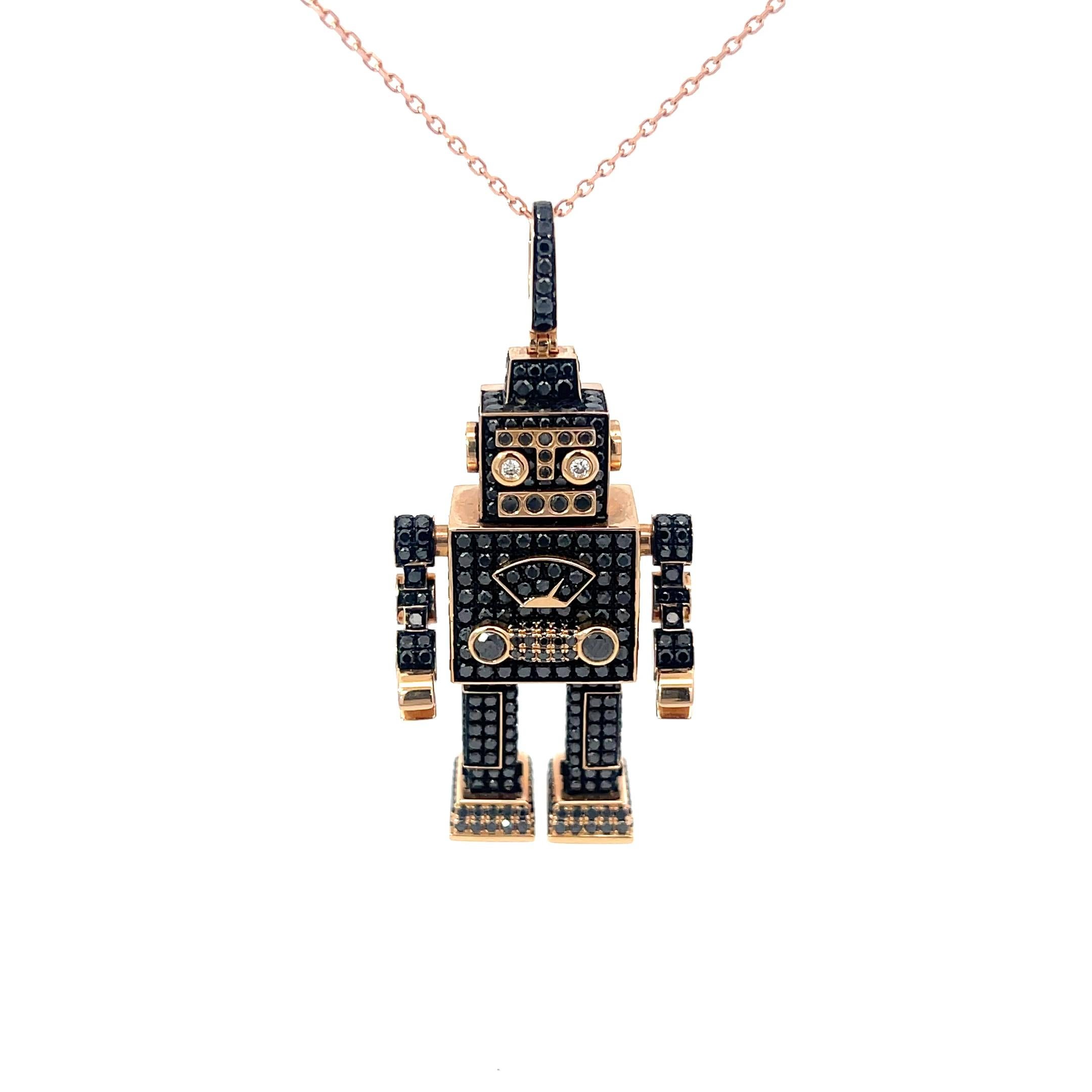 Pre-Owned Qeeling 18K Rose Gold mit schwarzen Diamanten Roobot Anhänger
Kette separat erhältlich