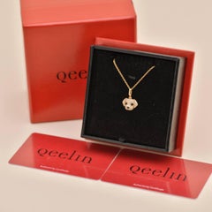 Qeelin Dog Diamond Onyx 18K Rose Gold Pendant Necklace