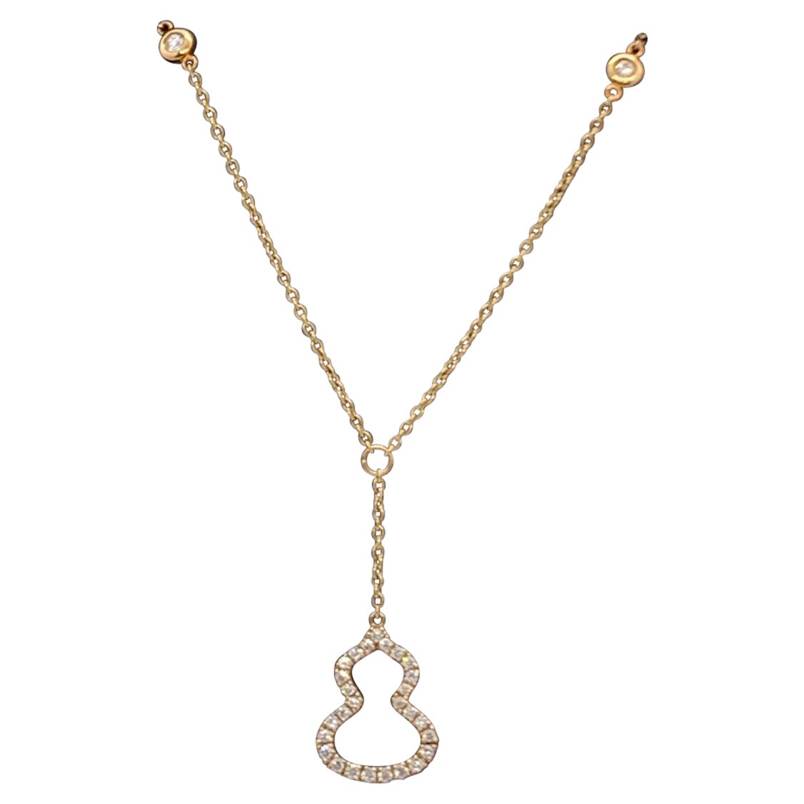 Pre-owned Qeelin Petite Wulu Gourd Pendant Necklace 18k Gold Full Diamond Charm Chain In Multiple