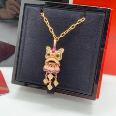Qeelin Xi Xi Articulated Lion Dance 18K Rose Gold Ruby & Diamond Pendant Necklac