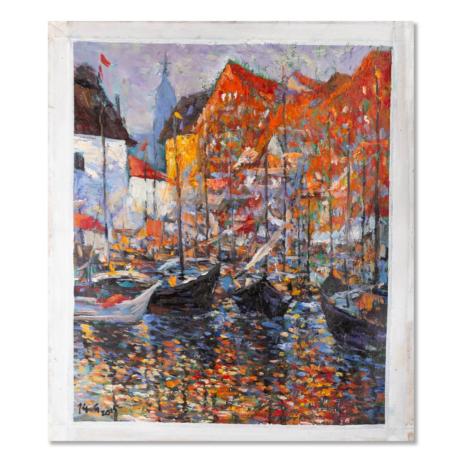 Qi Chen Landschaft, Original, Ölgemälde auf Leinwand, „Nachtlicht“ im Angebot 1