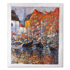 Qi Chen Landscape Original Oil On Canvas "Night Light"