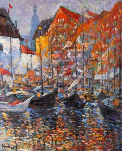 Qi Chen Paisaje Original Óleo Sobre Lienzo "Luz Nocturna"
