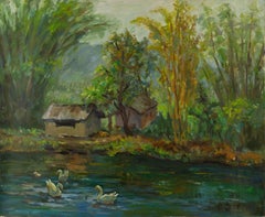 Qi Mo Paesaggio Olio Originale Su Tela "Diari di Shanglin"