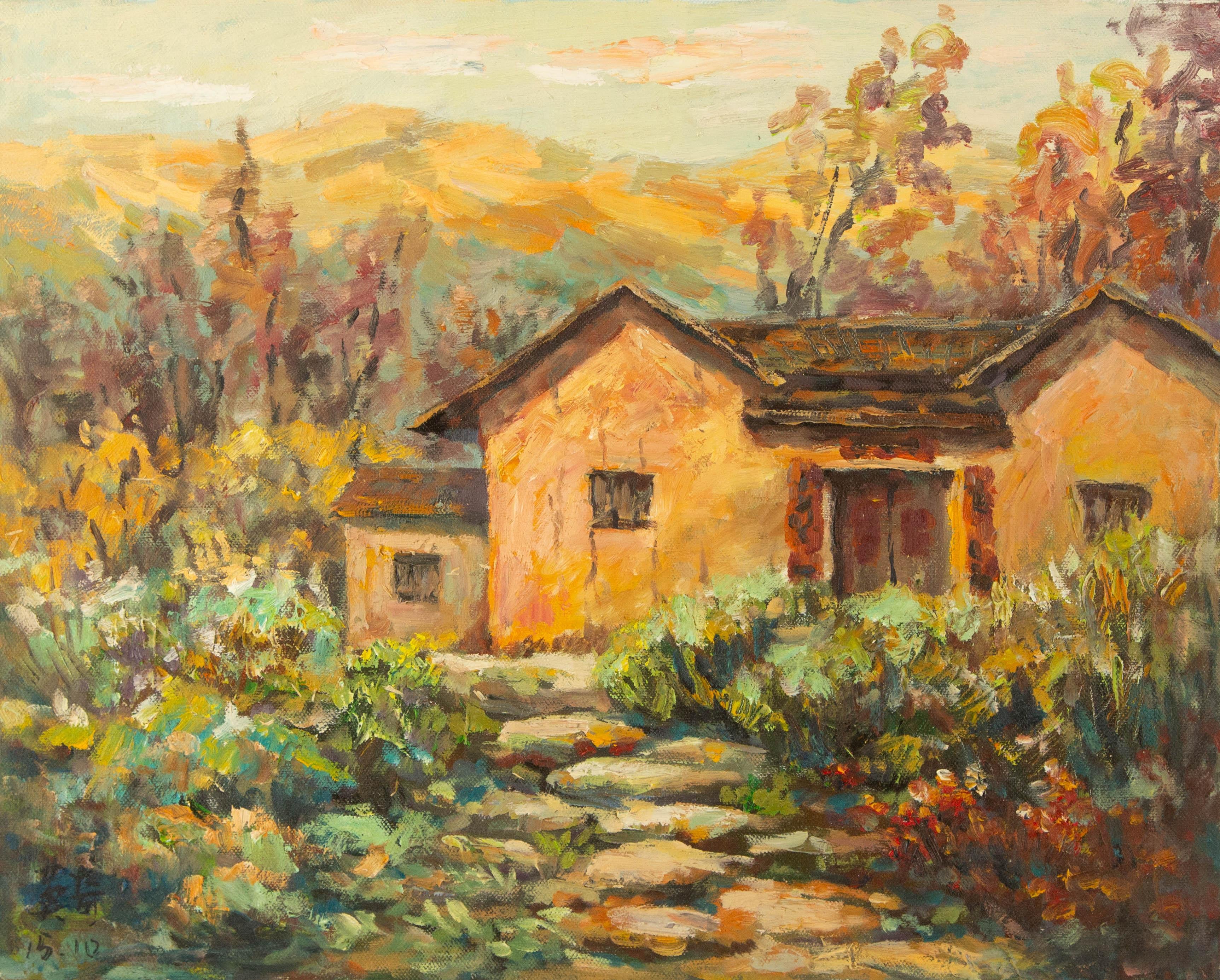 Qi Mo Landschaft Original Öl auf Leinwand "Shanglin Guming Haus"