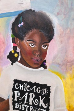 "Come Out and Play", Child Portrait, Chicago transport, Acrylic on found wood