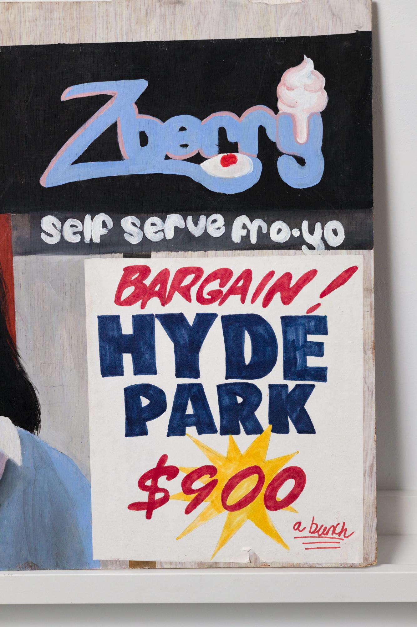 « Hyde Park », figure féminine, portrait, entreprise de Chicago, acrylique sur bois - Contemporain Painting par Qiaira Riley