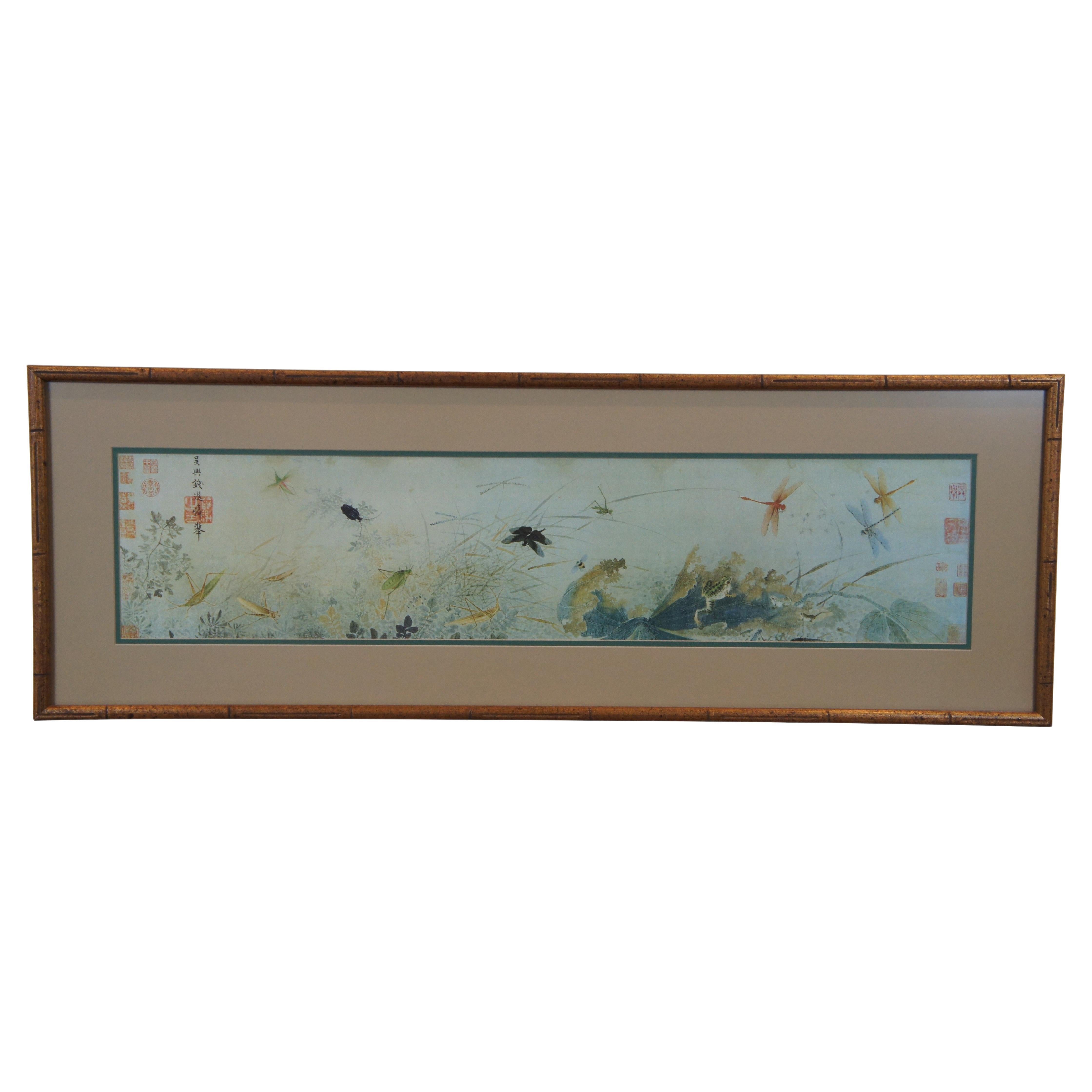 Qian Xuan Early Autumn Insects & Grass Chinese Chinoiserie Lithograph Print 43" For Sale