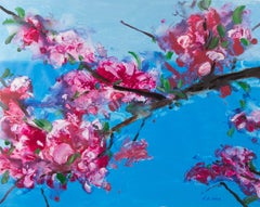 Qiang Li Floral Original Acrylic On Canvas "Peach Blossom Lake 1"