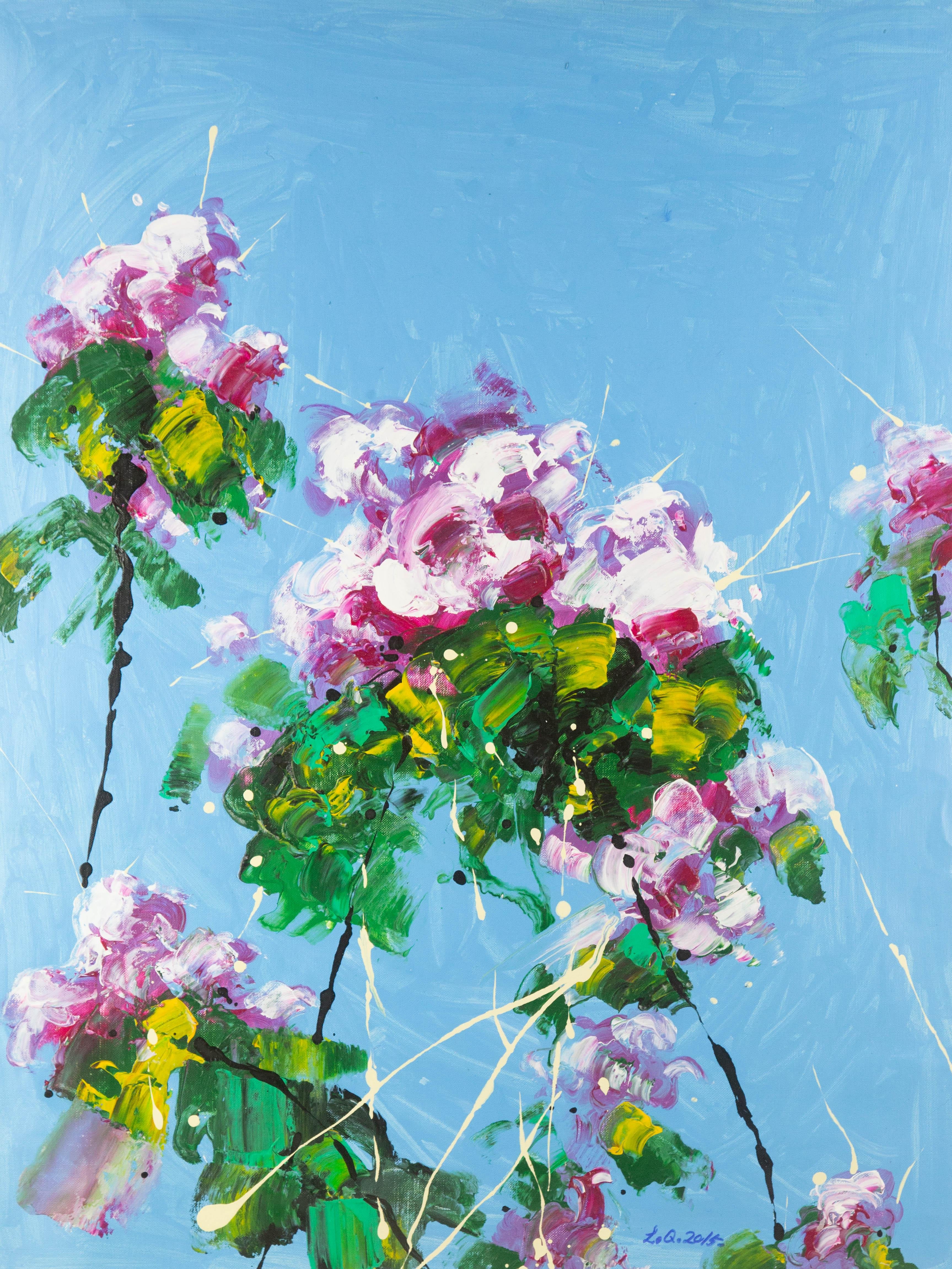 Qiang Li Floral Original Acrylic On Canvas "Spring Breeze 1"