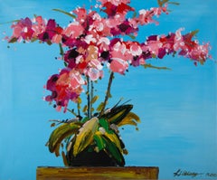 Qiang Li Still Life Original Oil Painting "Pink Orchid"