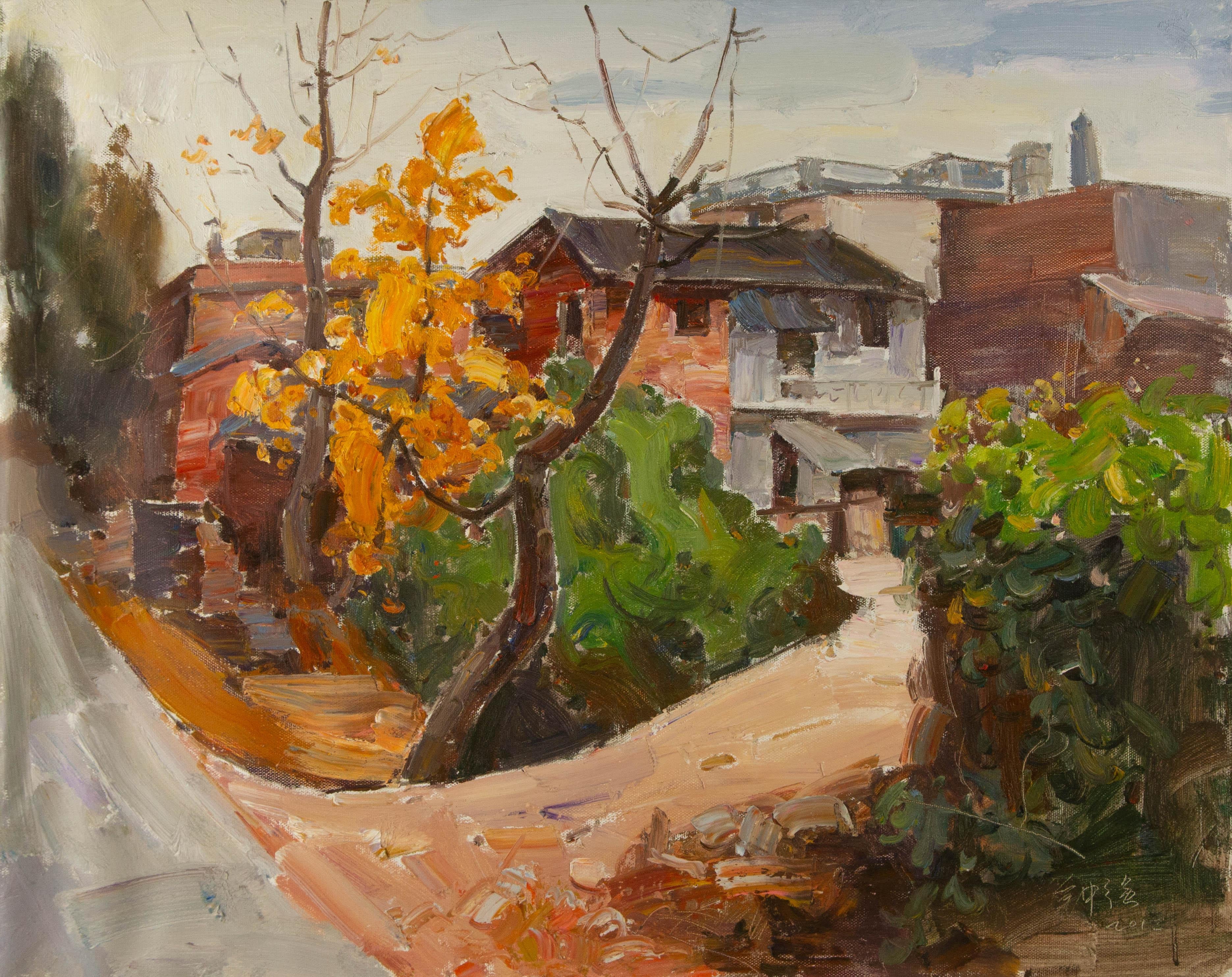 Qiang Zhong Landscape Original Oil On Canvas "Memory Lane" (Paysage original, huile sur toile)