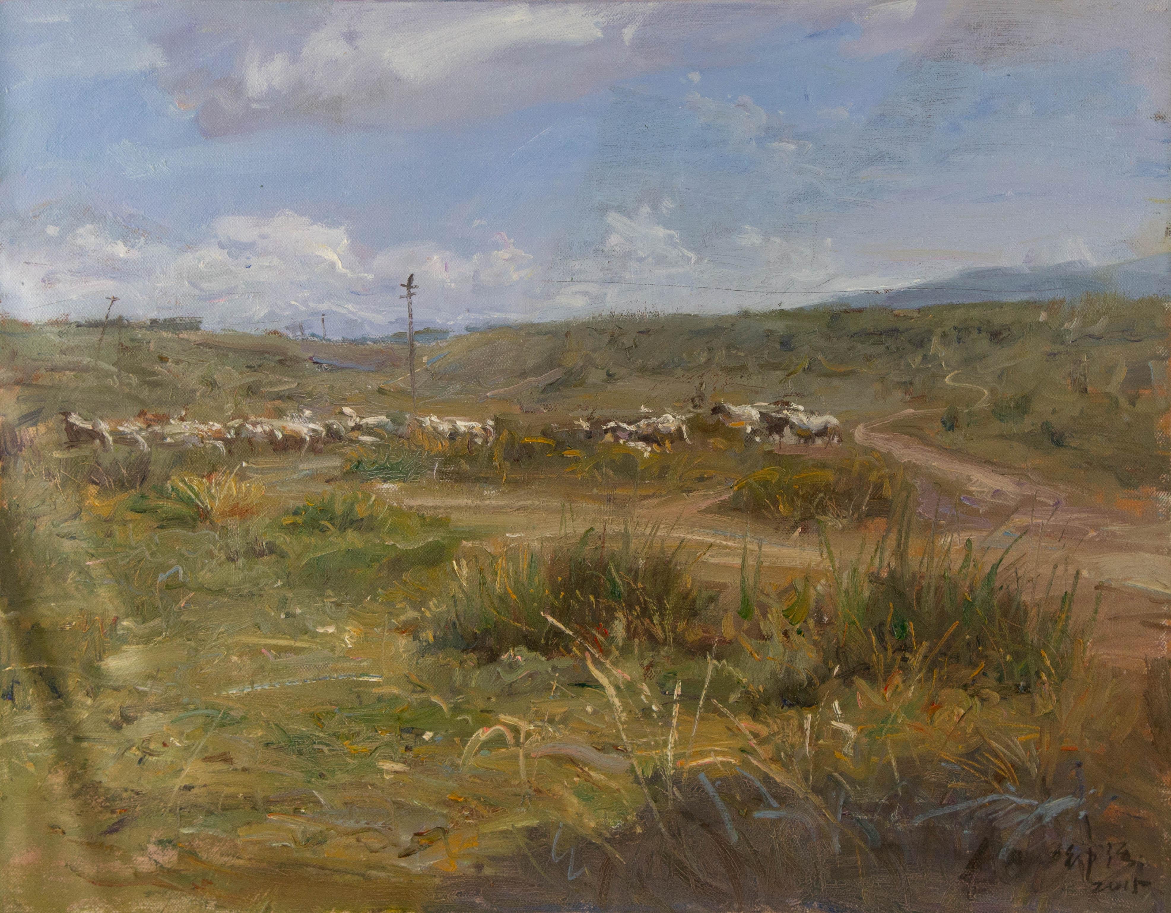 Qiang Zhong Landscape Original Oil On Canvas "The Travel"