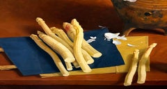 Asperges Witte Pioenrozen Asparragus White Peonies Still Life Oil Paint In Stock