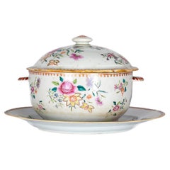 Qianlong Floral Porcelain Tureen and Platter, Portuguese India Company, 18th C