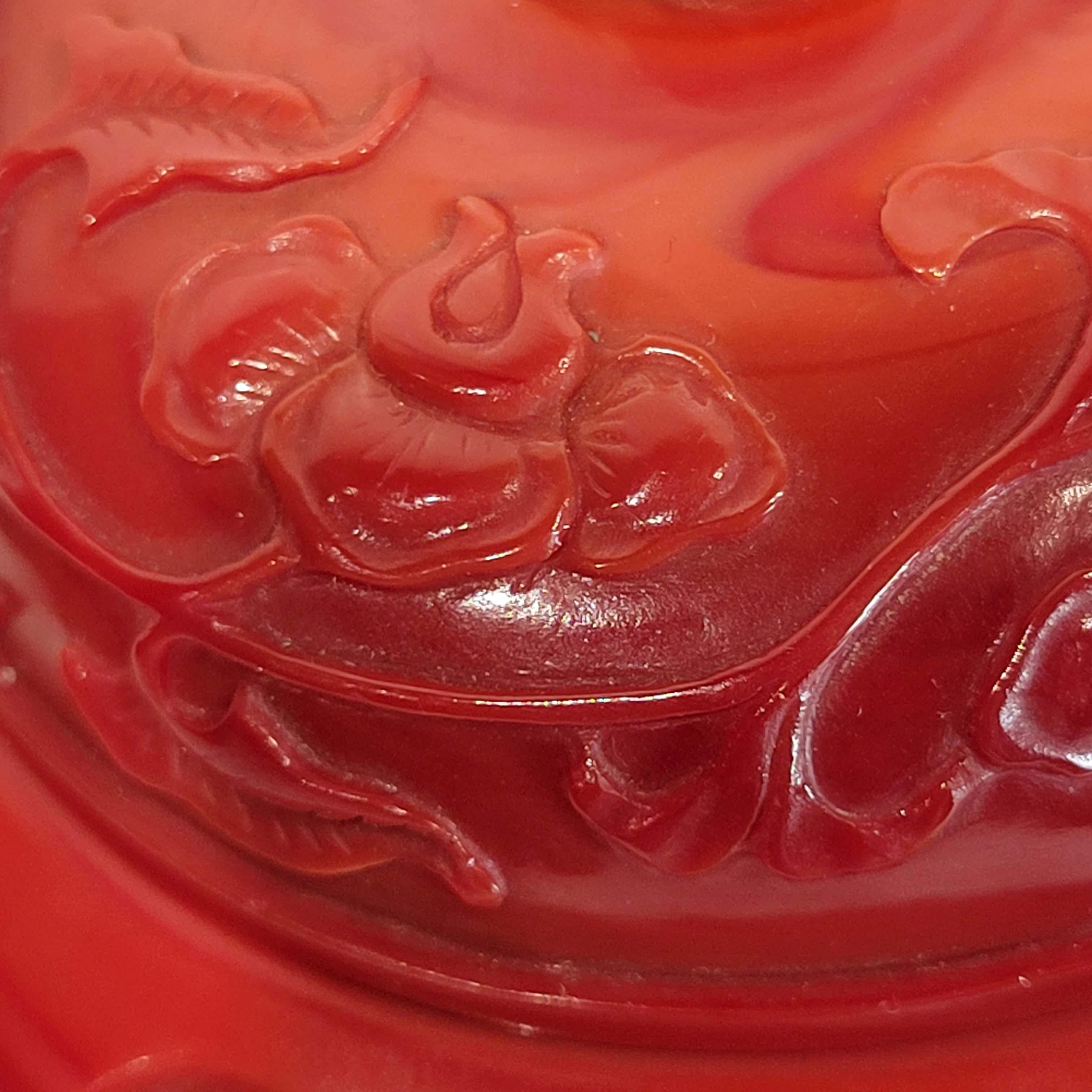 Qianlong Style Carved Red Opaque Glass Covered Jar For Sale 5