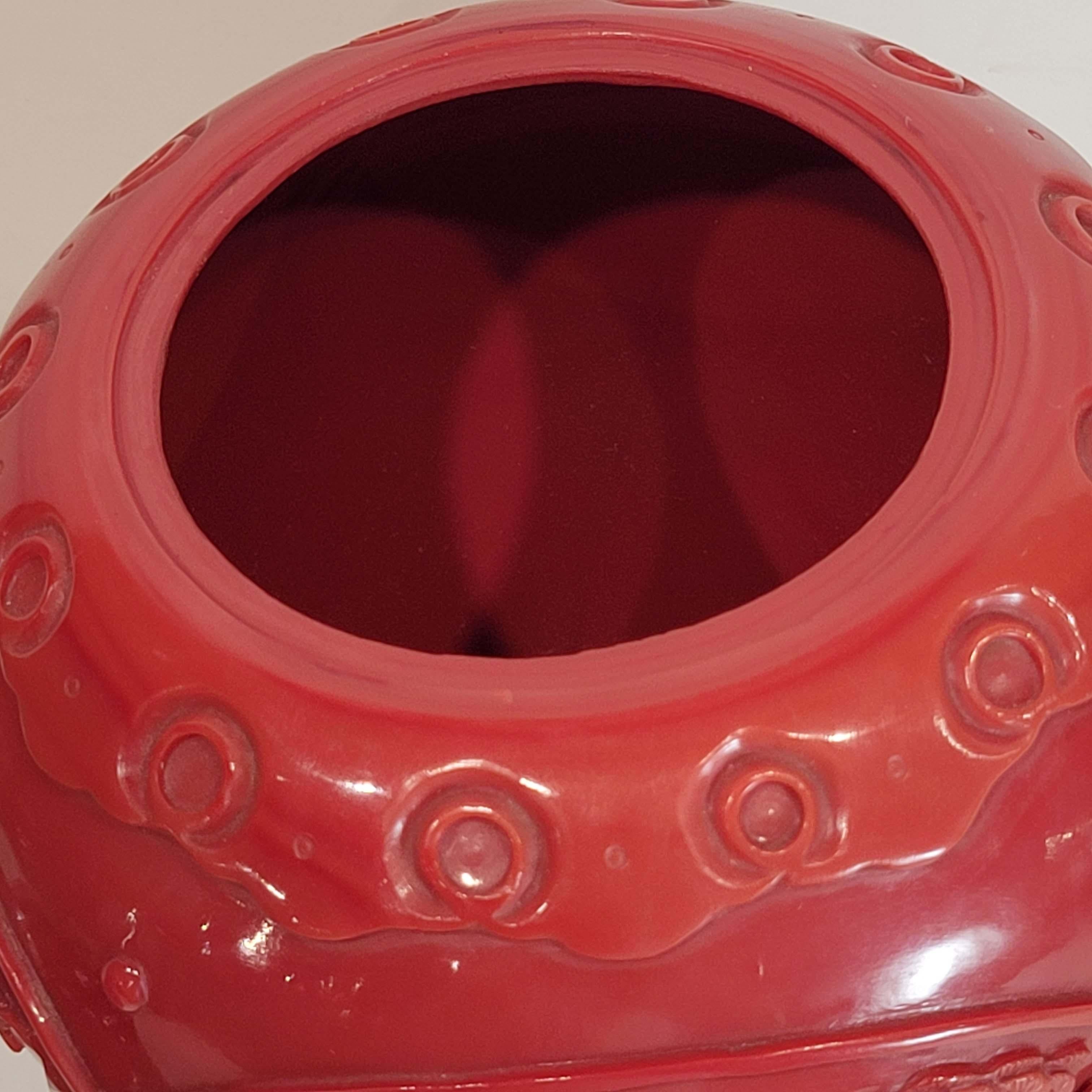 Qianlong Style Carved Red Opaque Glass Covered Jar For Sale 6