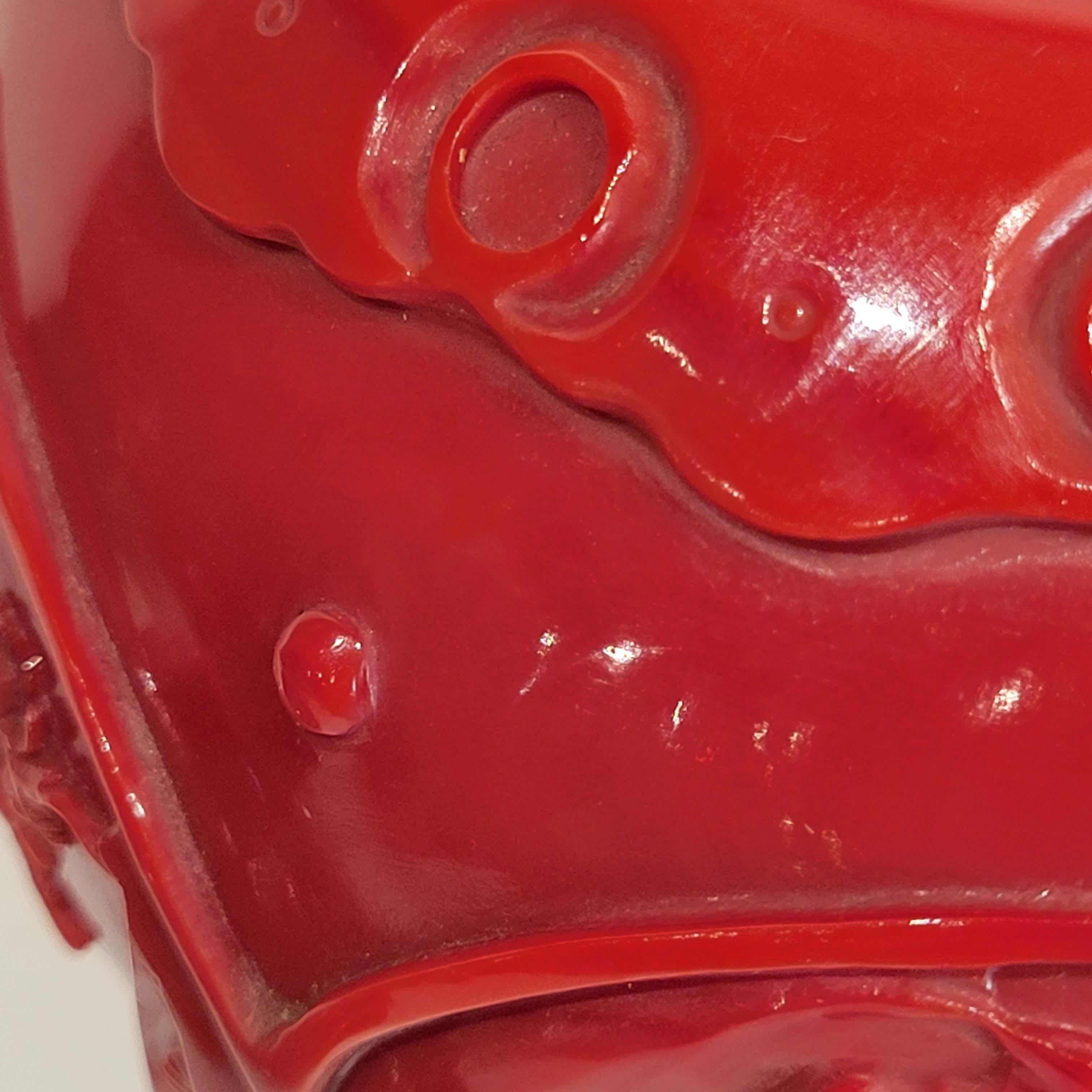 Qianlong Style Carved Red Opaque Glass Covered Jar For Sale 7