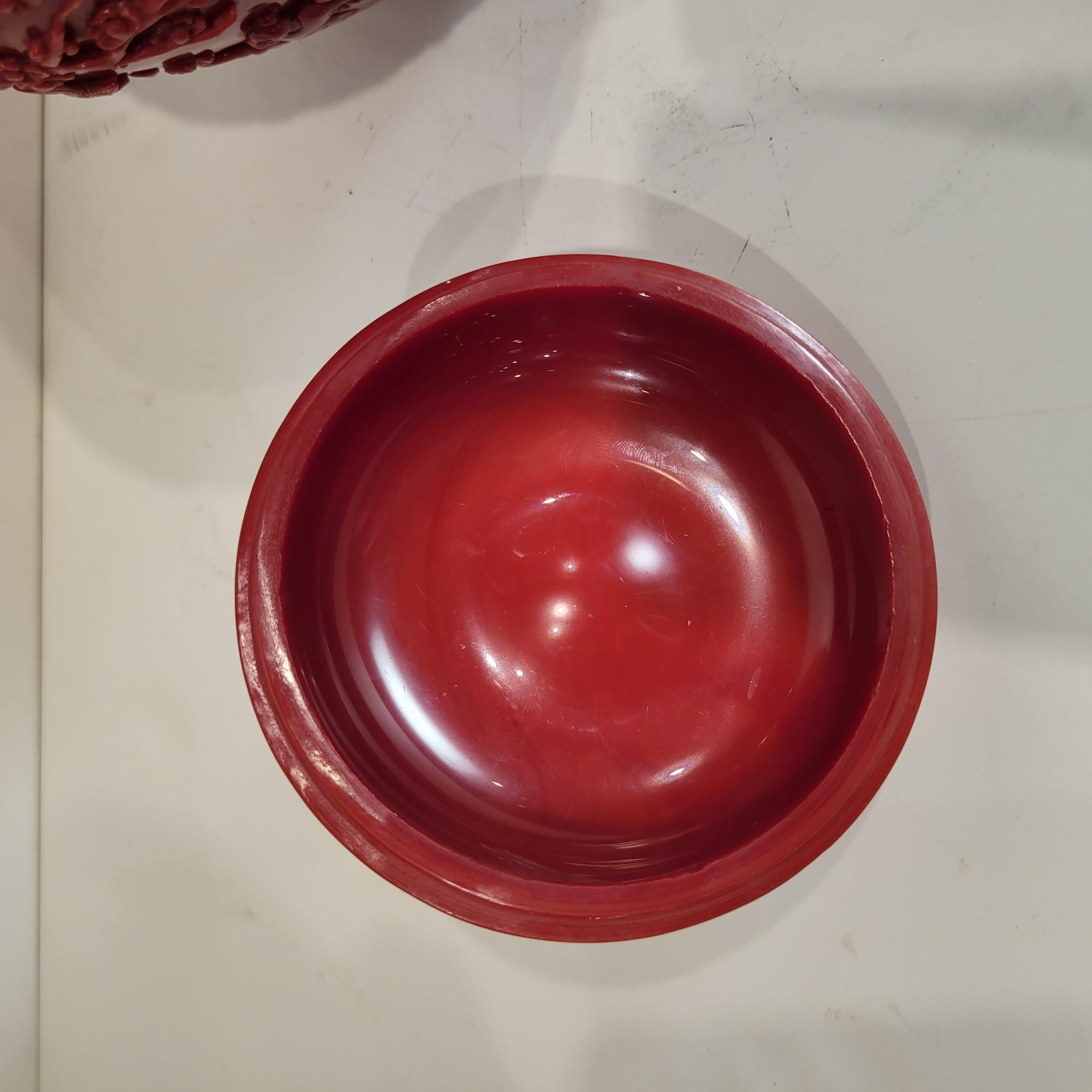 Qianlong Style Carved Red Opaque Glass Covered Jar For Sale 8