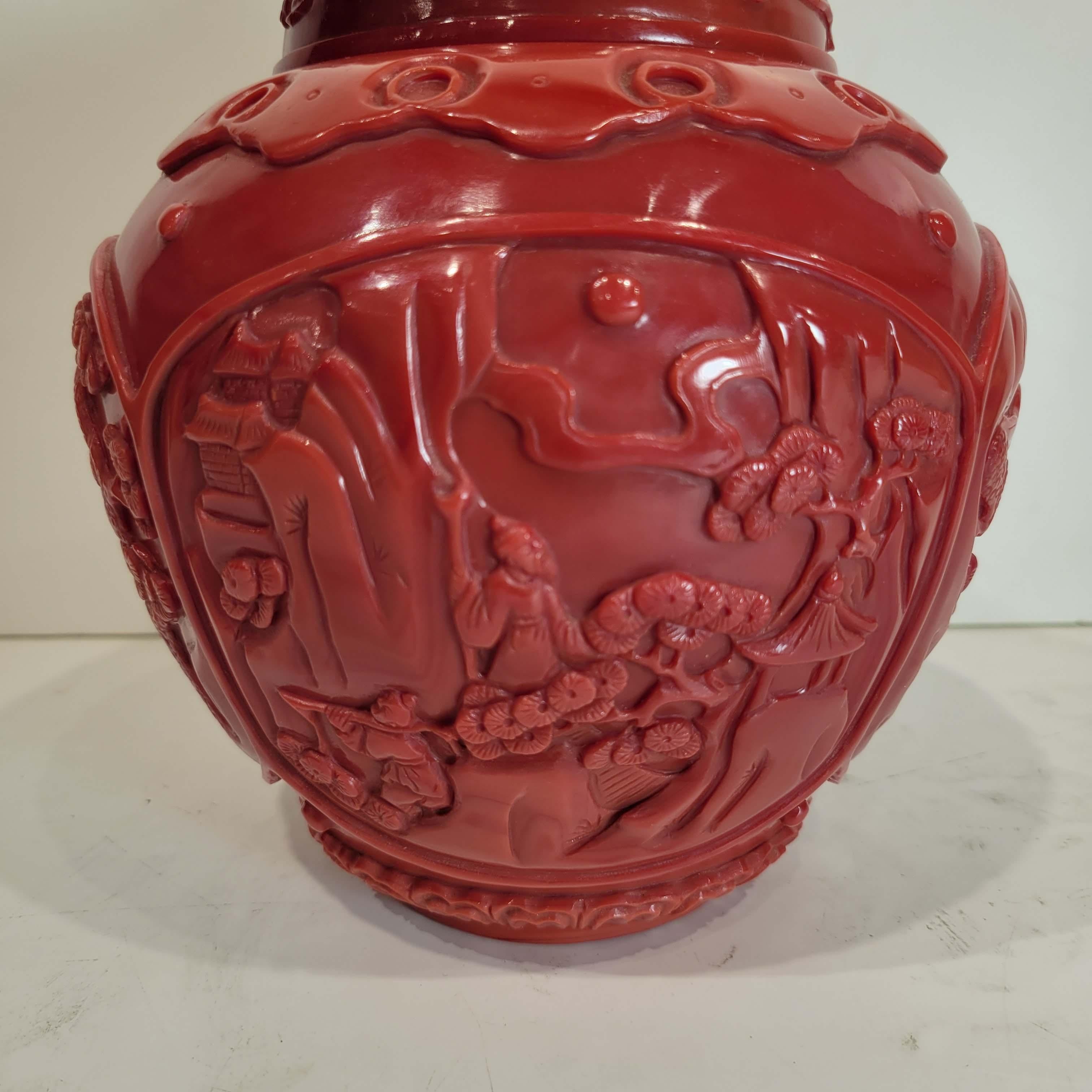 Vibrant red carved opaque glass jar.
Qianlong incised four-character mark within a square.
Purchased from a New York Private collector.
Masterfully hand carved with four scenes of Lohans in garden settings.
Overall in great condition, there is