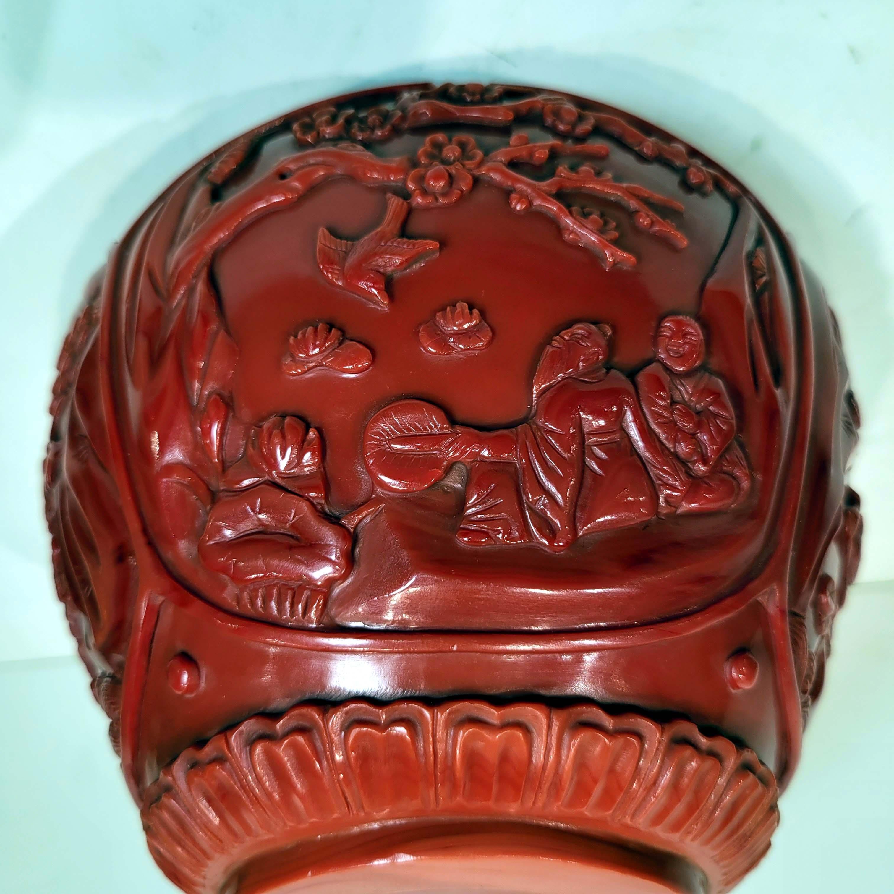 Qianlong Style Carved Red Opaque Glass Covered Jar In Good Condition For Sale In New York, NY
