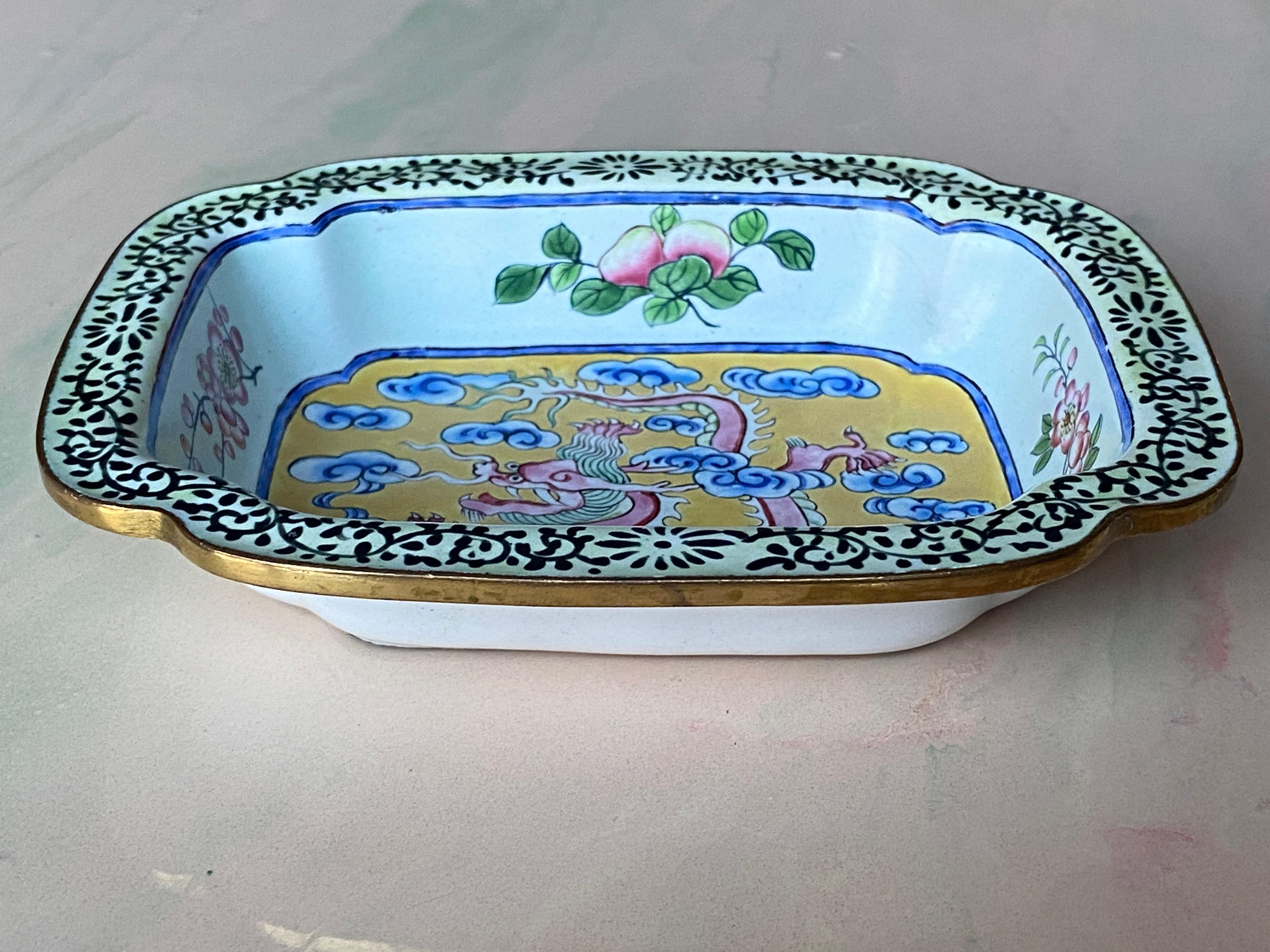 Qianlong period Canton Enamel Square Dish with Dragon, China Late 18th Century For Sale 9