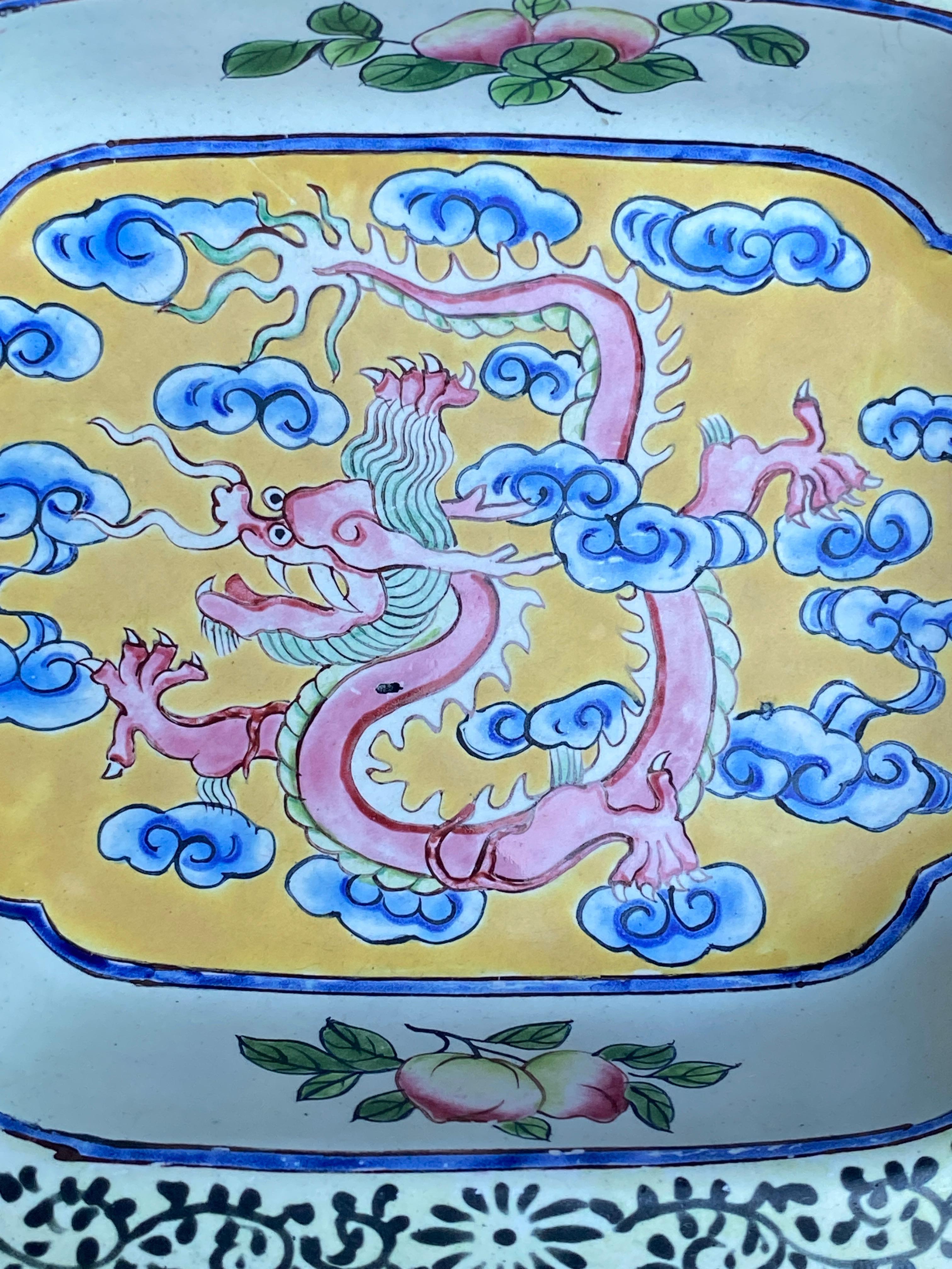Qianlong period Canton Enamel Square Dish with Dragon, China Late 18th Century For Sale 10