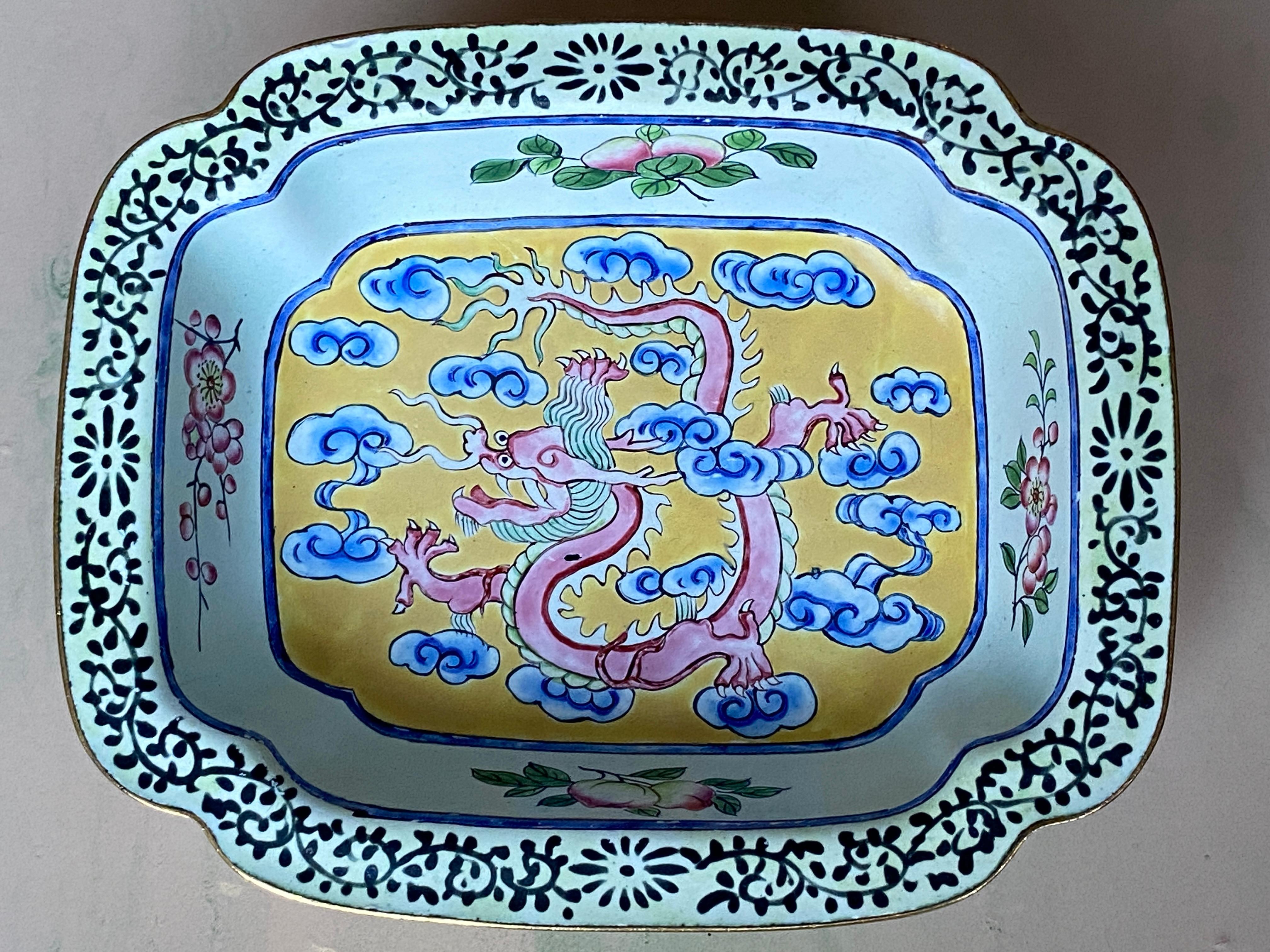 Qianlong period Canton Enamel Square Dish with Dragon, China Late 18th Century For Sale 12