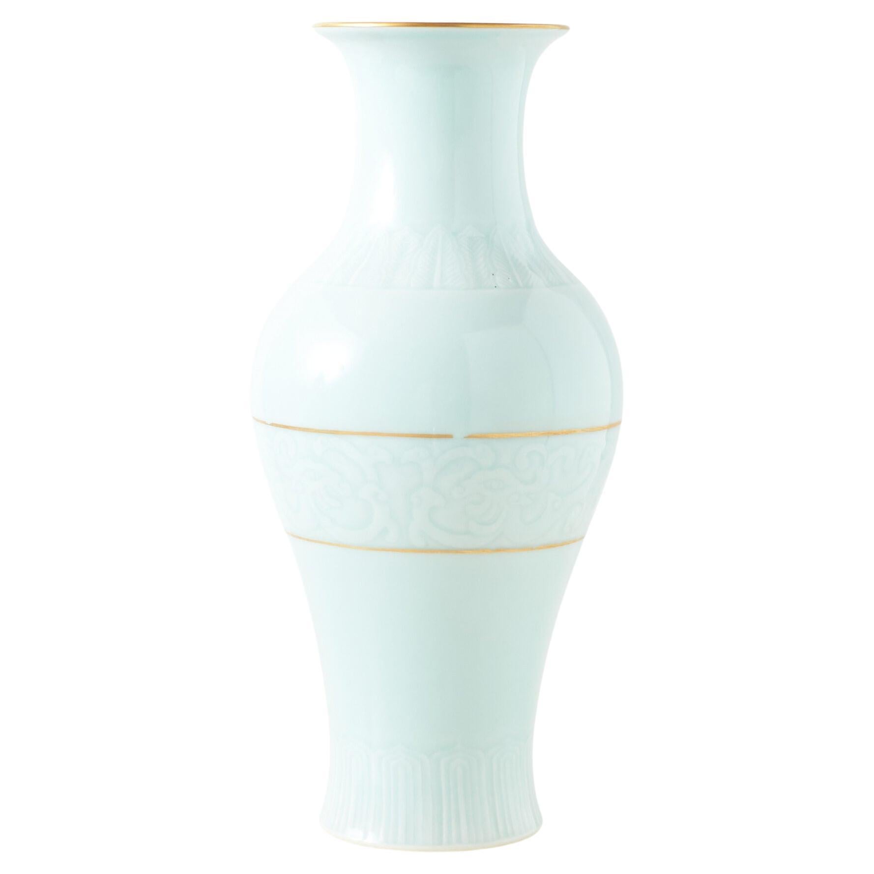 Qianlong-Stil Celadon-Vase mit vergoldeten Rändern im Angebot