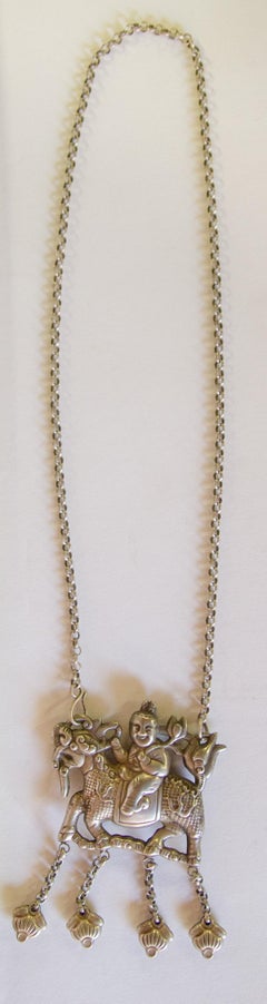 Qilin Amulet Necklace, Silver Alloy, Southwest China, Early 20th Century